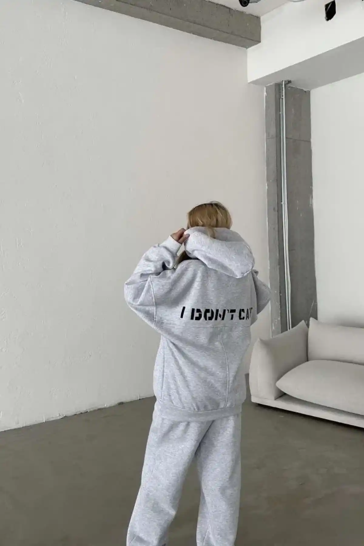 Nakış İşlemeli Üç İplik Sweat Takım- Gri