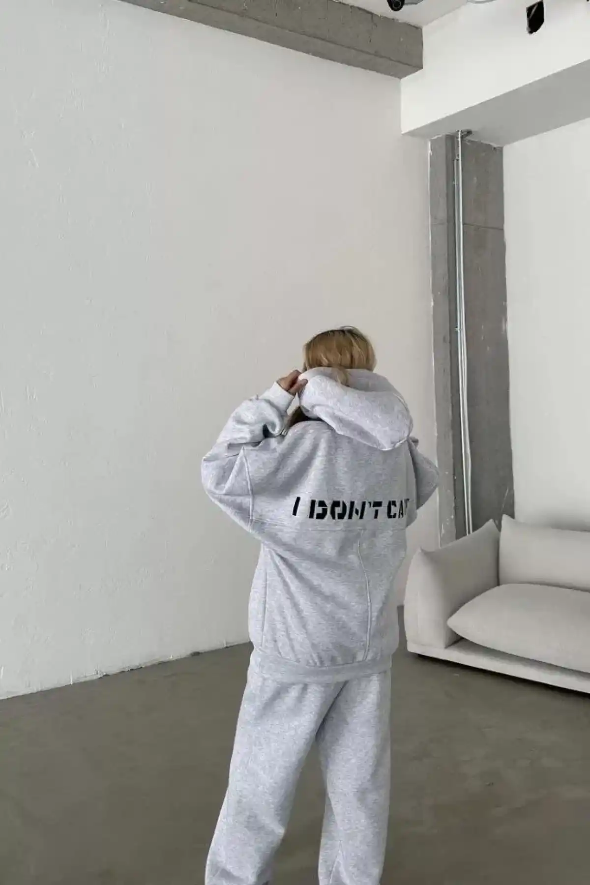 Nakış İşlemeli Üç İplik Sweat Takım- Gri