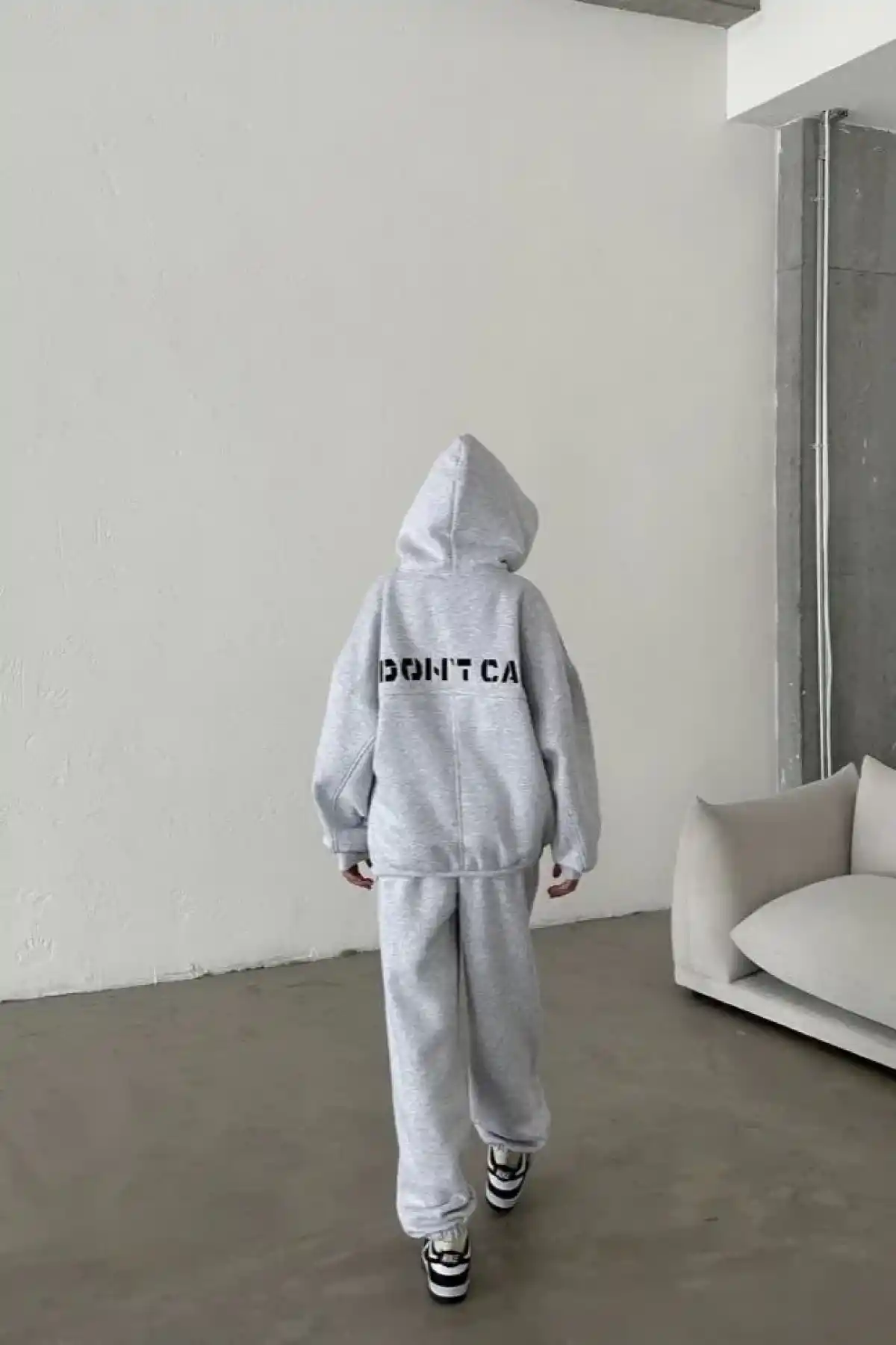 Nakış İşlemeli Üç İplik Sweat Takım- Gri