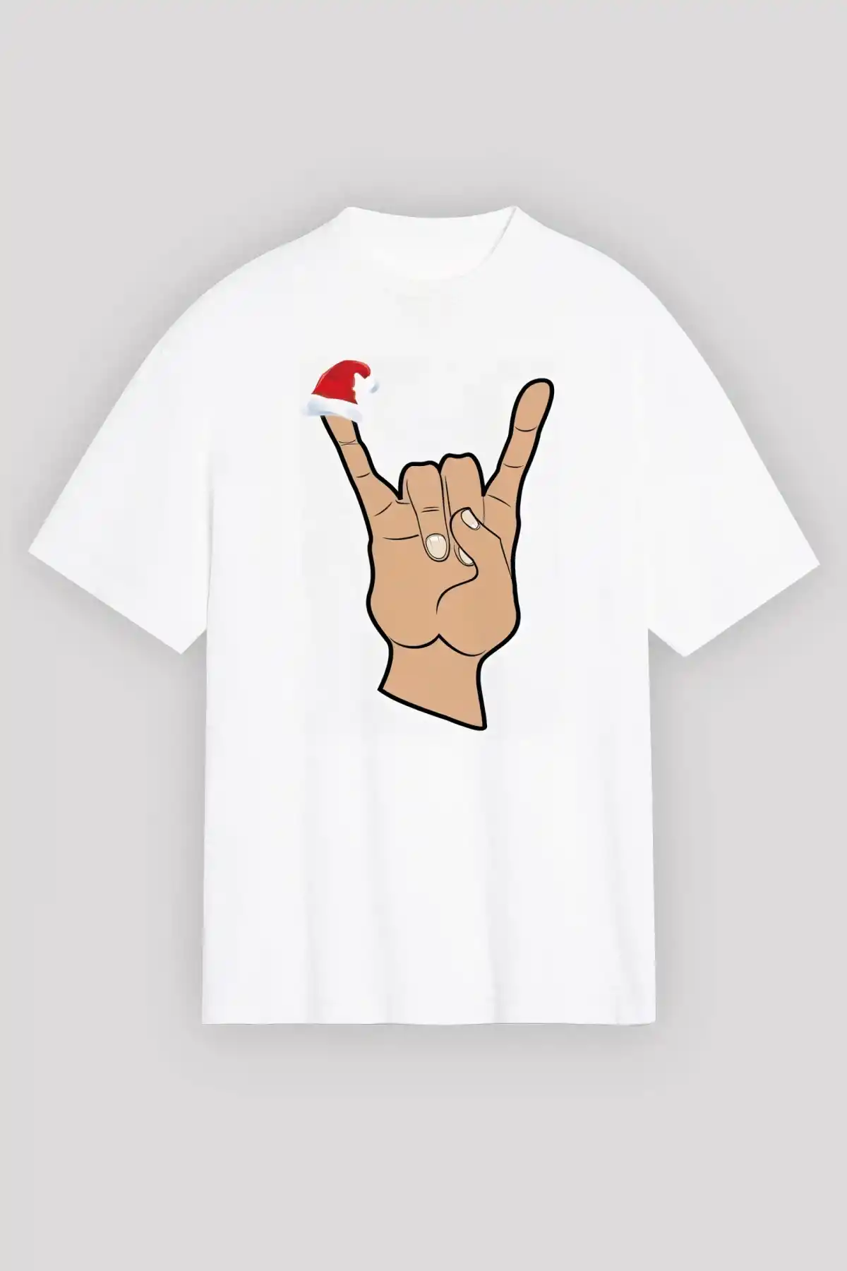 Noel Başlıklı Serçe Parmak T-shirt - Beyaz