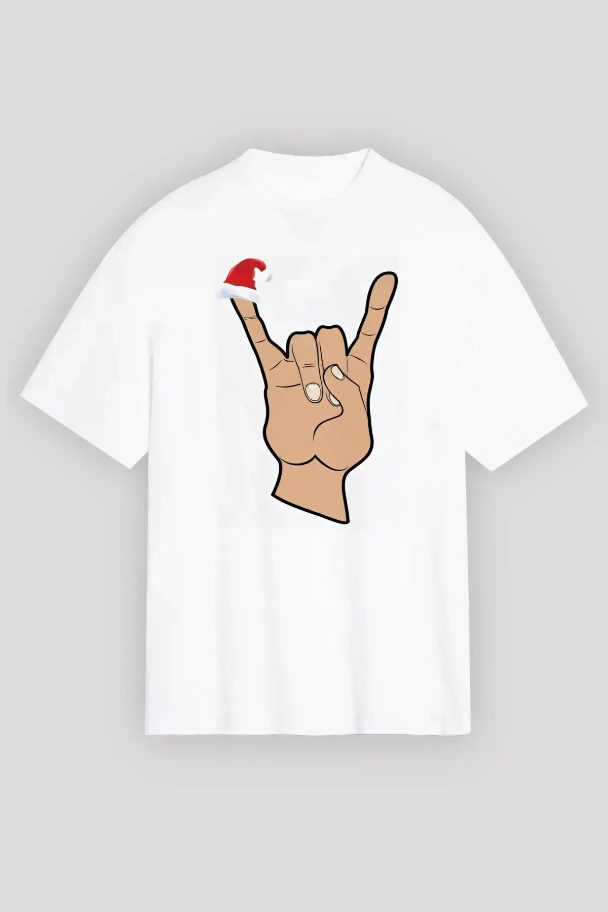 Noel Başlıklı Serçe Parmak T-shirt - Beyaz