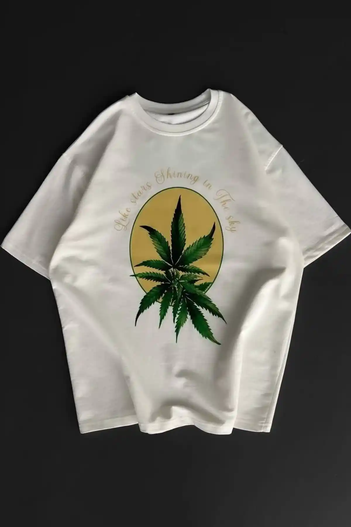 Ön ve Arka Baskılı Oversize Bisiklet Yaka T-shirt- Beyaz