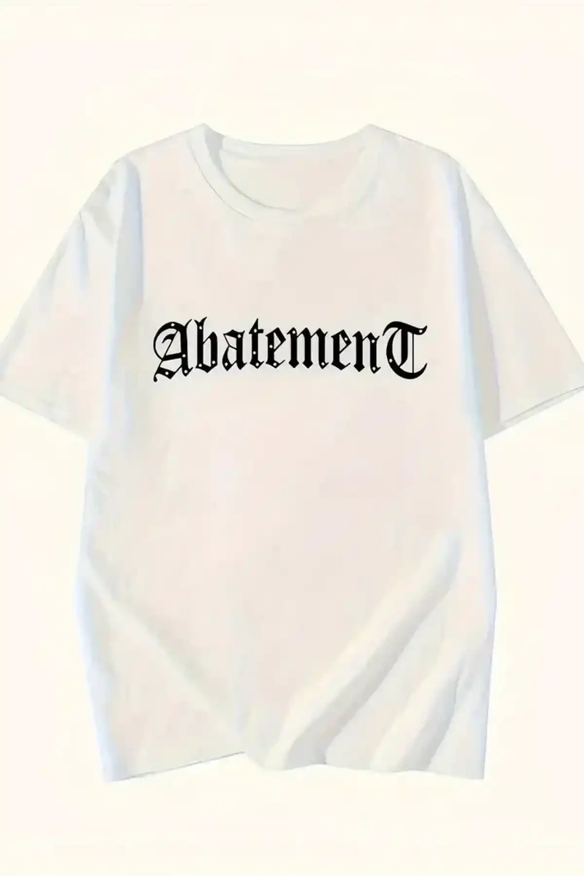 Örümcek Ağı Desenli Baskılı Oversize Bisiklet Yaka T-shirt - Beyaz