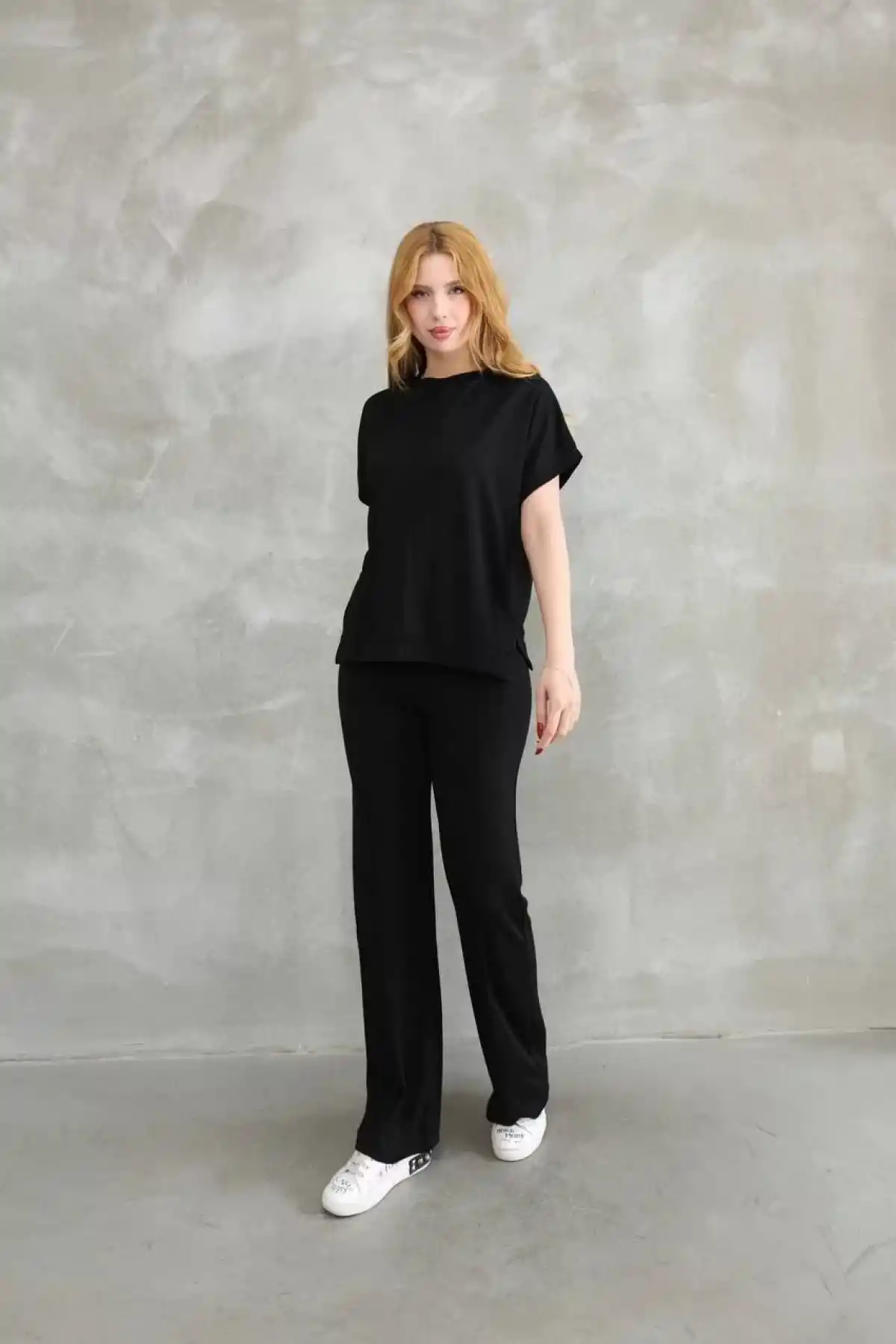 Osy Modal Yumuşak dokulu Kumaş Bisiklet Yaka Kısa Kollu Takım - Siyah