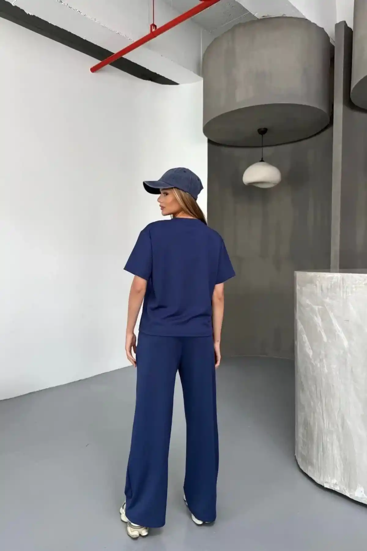 Osy Modal Yumuşak Dokulu Kumaş Kısa Kollu Bluz Rahat Pantalon ikili Takım- Lacivert