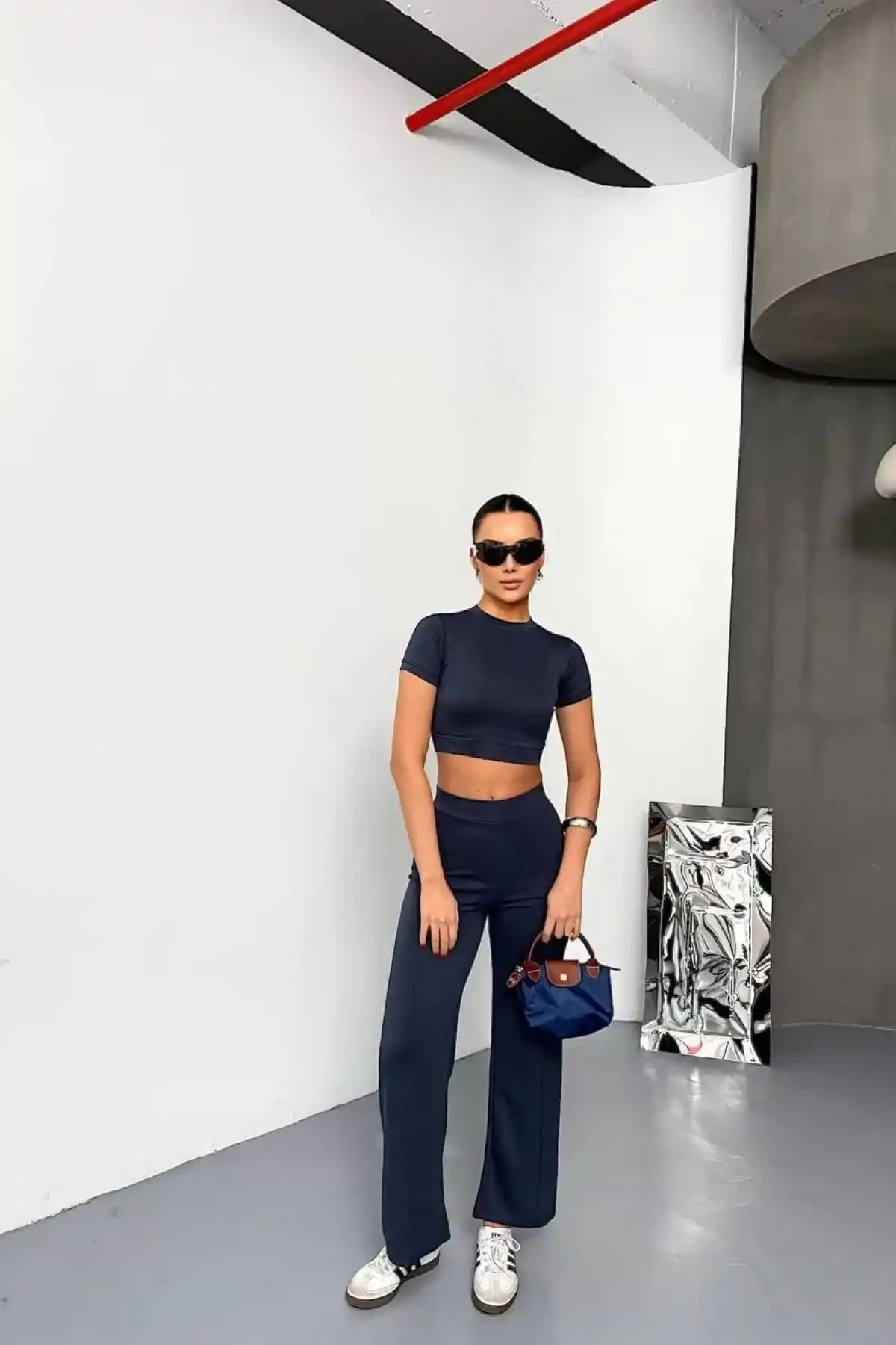 Osy Modal Yumuşak Dokulu Kumaş Kısa Kollu Crop Alt ispanyol Paça Pantalon ikili Takım - Füme