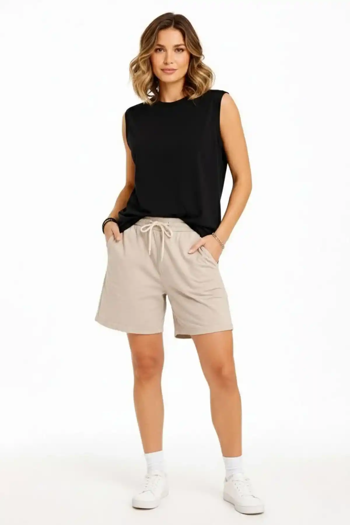 Oversize Kadın Atlet Salaş Kalıp Bisiklet Yaka Basic Yazlık Spor Bluz - Siyah