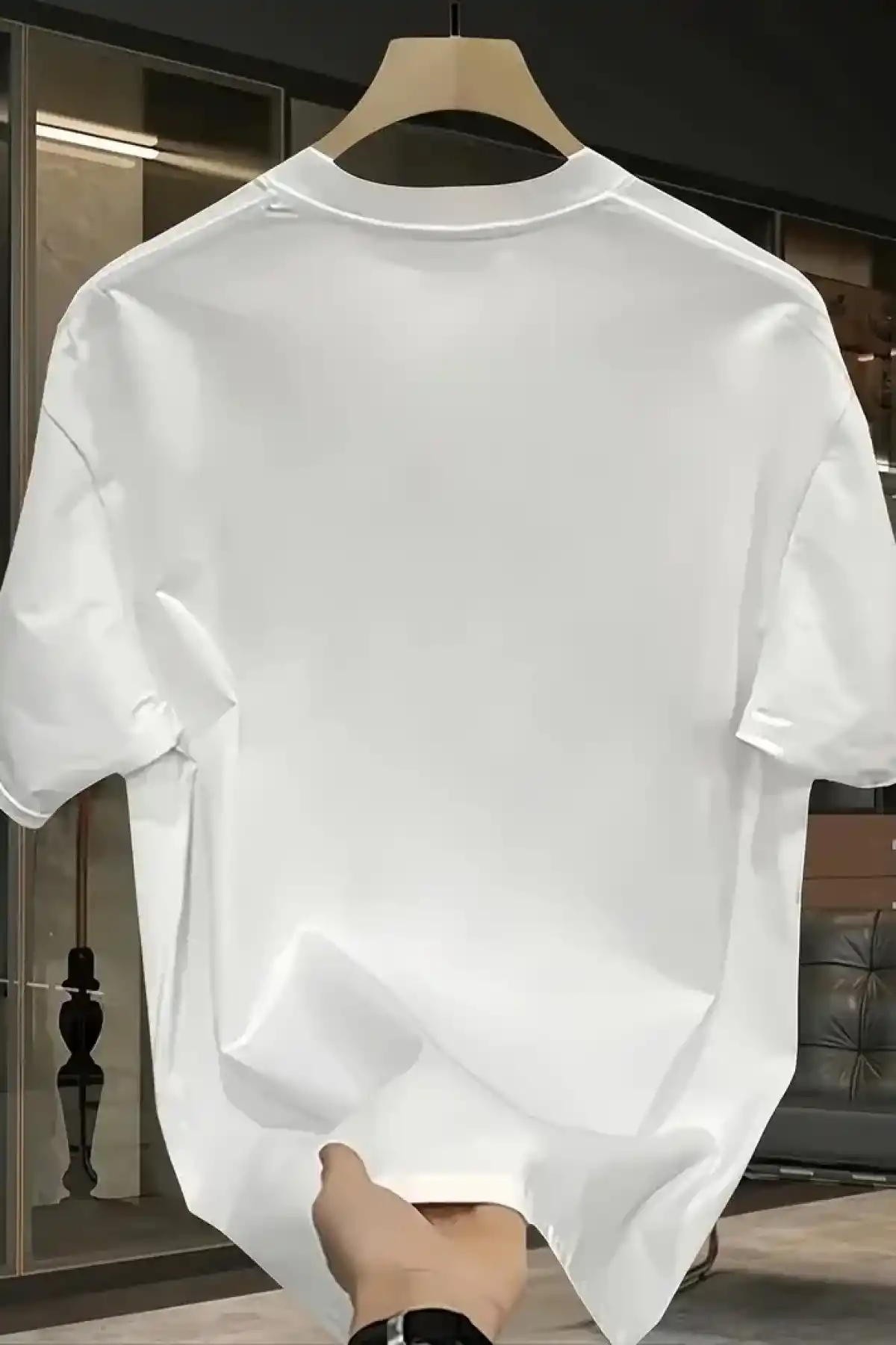 Pembe Panter Baskılı Erkek Oversize Kısa Kollu Tişört İlkbahar ve Yaz için - Beyaz