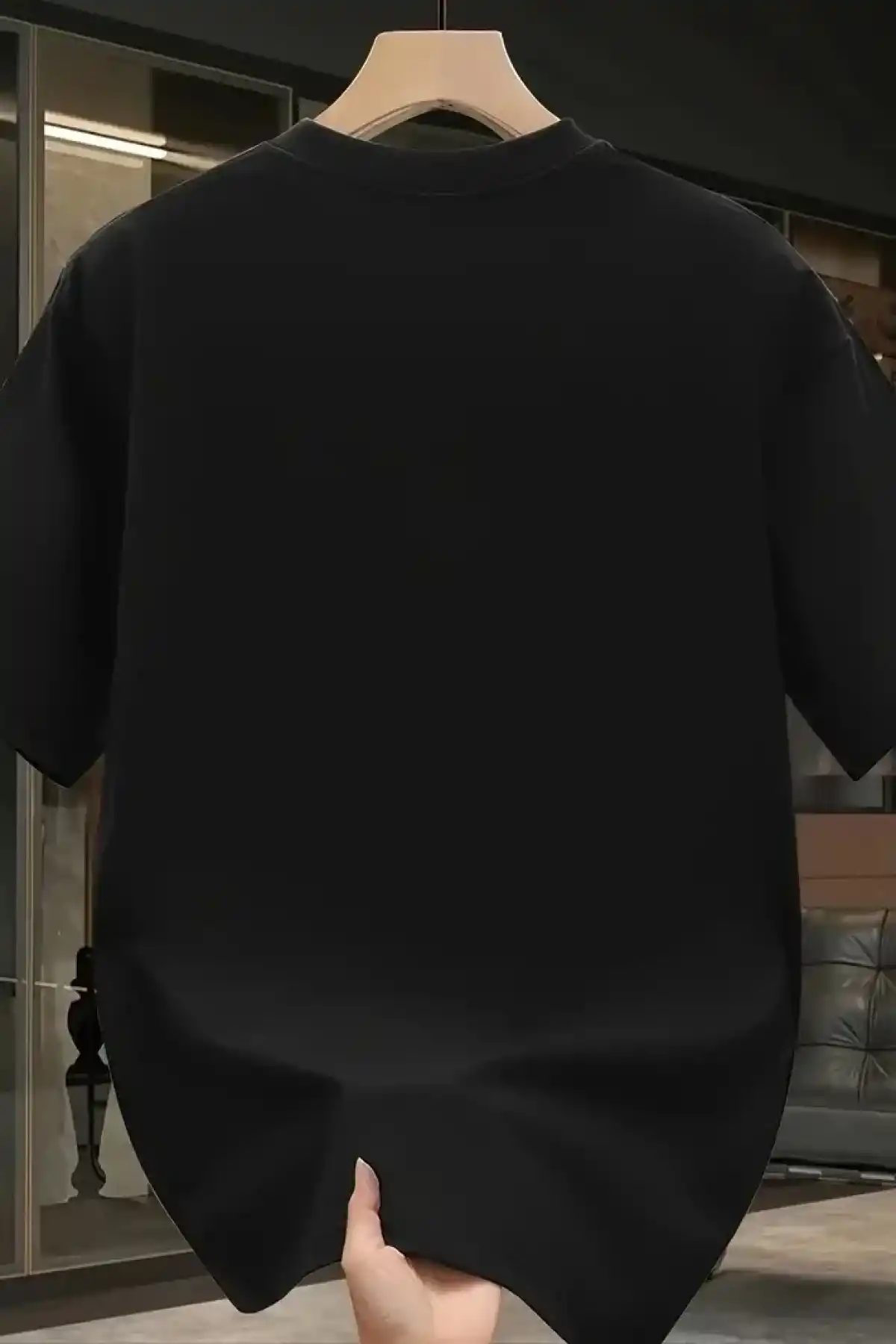 Pembe Panter Baskılı Erkek Oversize Kısa Kollu Tişört İlkbahar ve Yaz için - Siyah