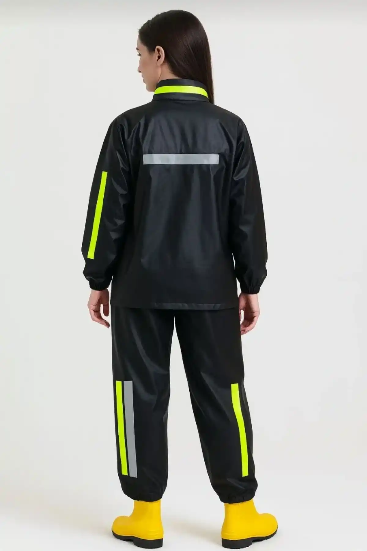 Premium Kadın Motorcu Kurye Yağmurluk Takım Su Geçirmez PVC Reflektörlü TÜBİTAK - Siyah