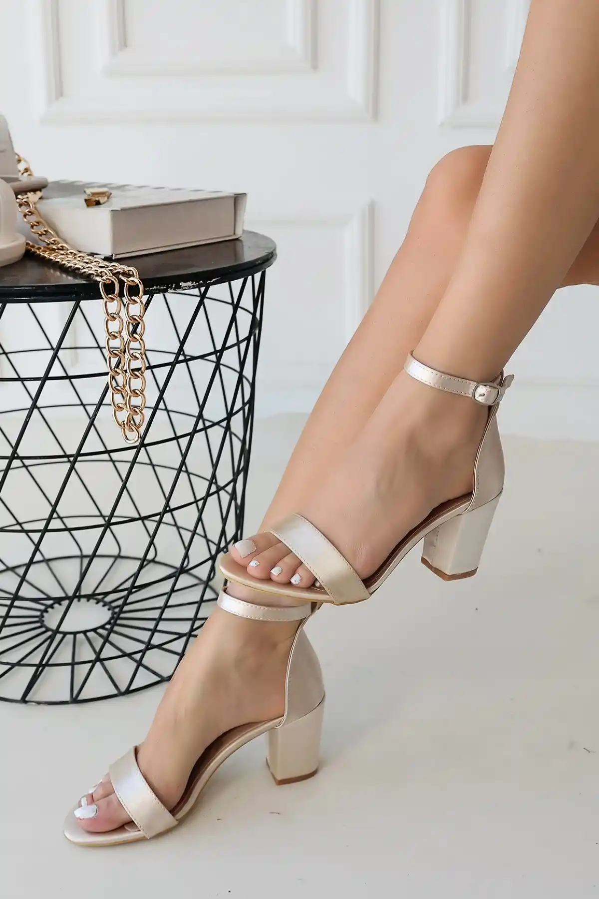 Riwen Bej Saten Topuklu Ayakkabı - GC