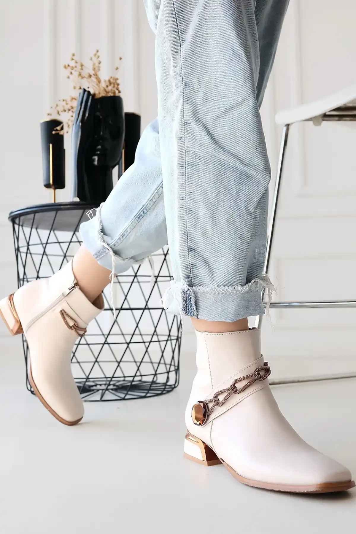 Roxani Bej Cilt Topuklu Bot - GC