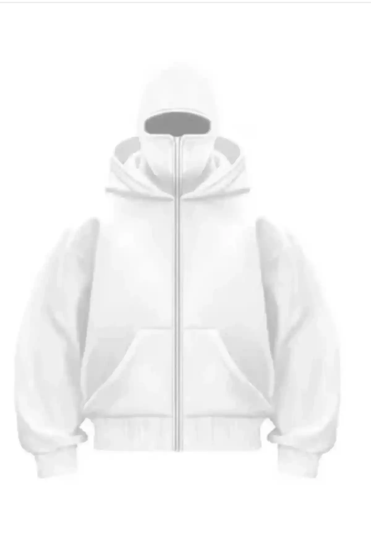 Samuray Ninja Çift Kapşonlu ZIP Fermuarlı Kanguru Çepli Tam Fermuarlı Hoodie Swetshirt - Beyaz
