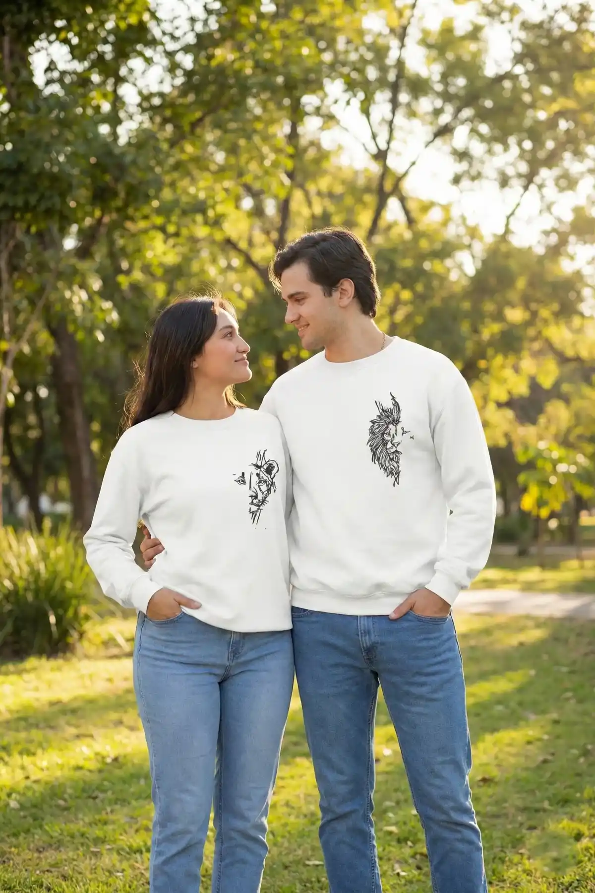 Sevgililer Günü Özel Bisiklet Yaka Baskılı Oversize Sweatshirt - Beyaz