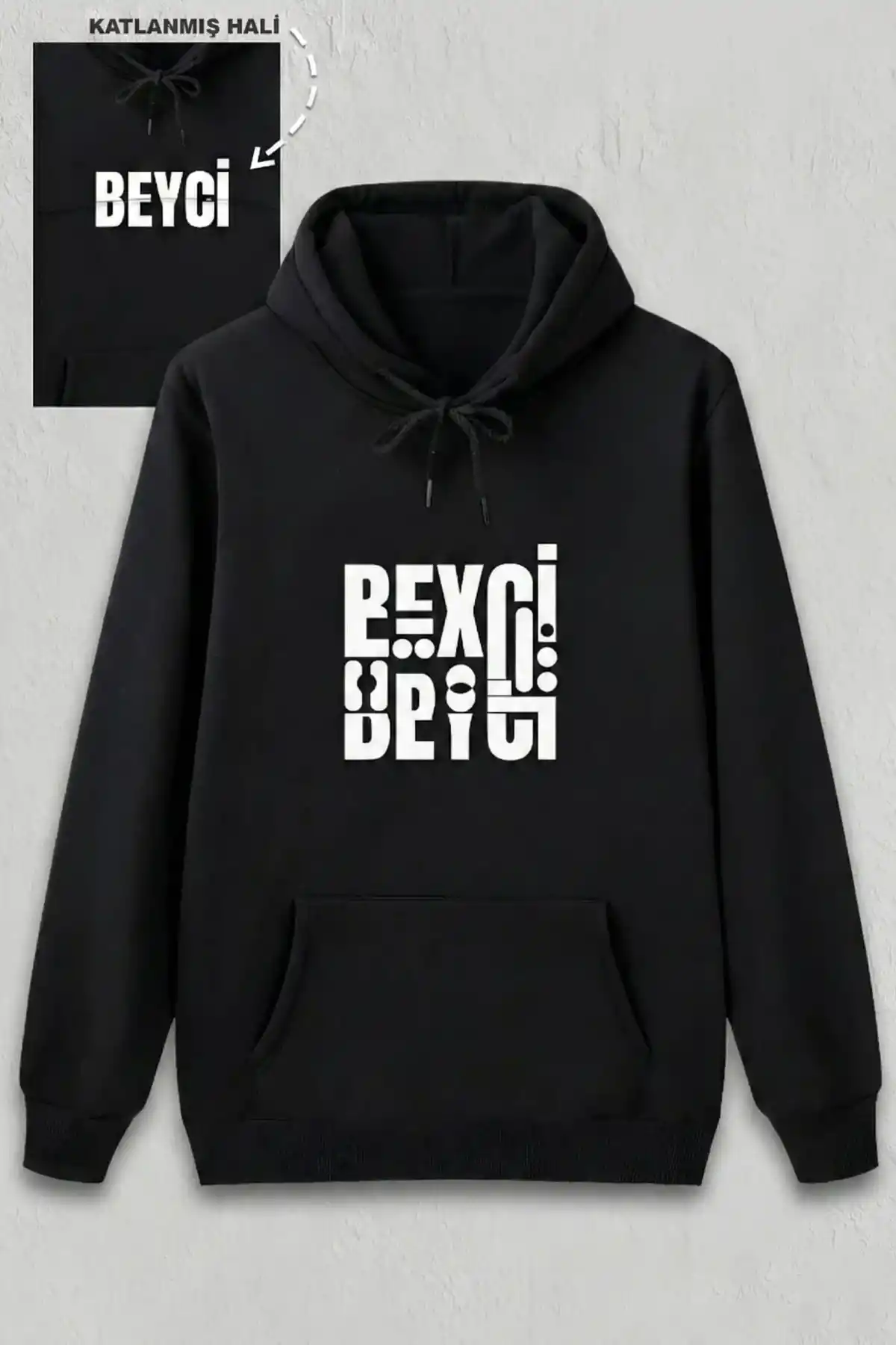 Sevgililer Günü Özel Kapüşonlu Beyci Baskılı Oversize Sweatshirt - Siyah