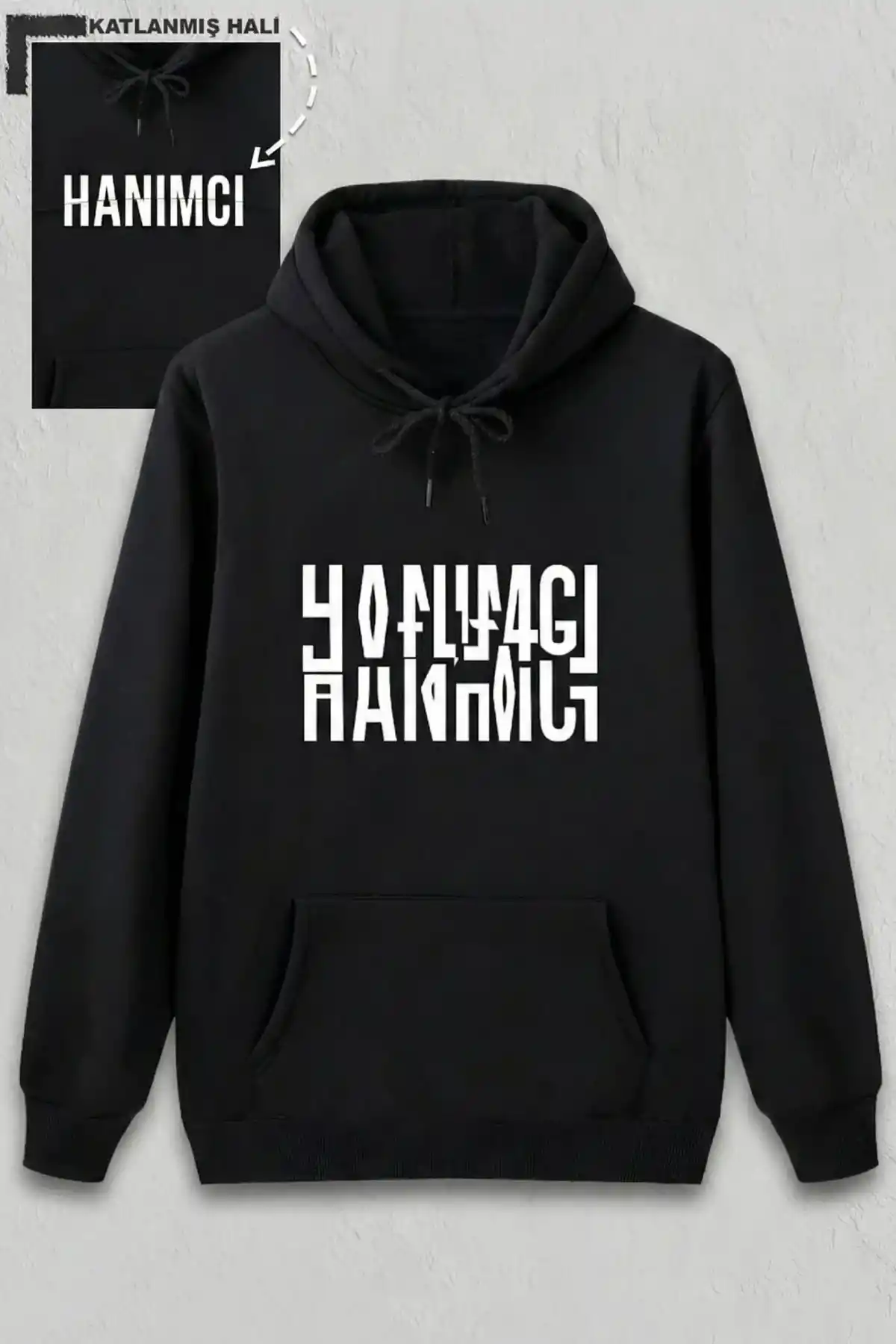 Sevgililer Günü Özel Kapüşonlu Hanımcı Baskılı Oversize Sweatshirt - Siyah