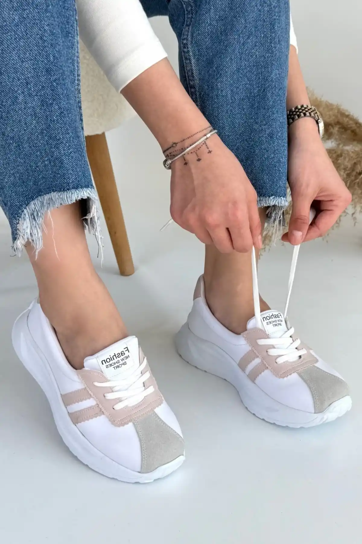 Shat Beyaz Cilt Pudra Şeritli Spor Ayakkabı - GC