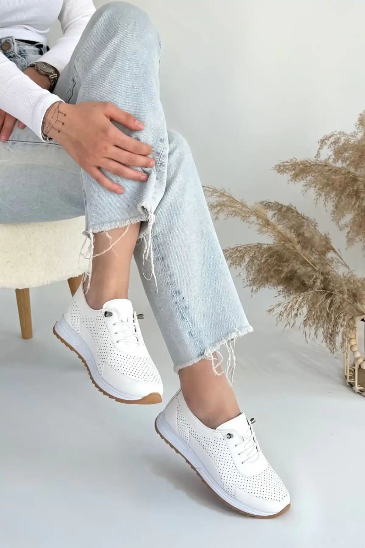 Tone Beyaz Cilt Bağcıklı Spor Ayakkabı - GC