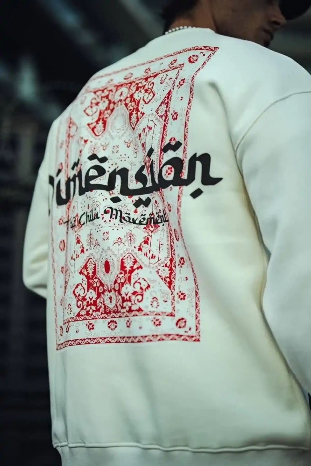 Erkek 3 iplik Pamuklu Bisiklet Yaka Baskılı SweatShirt - Beyaz