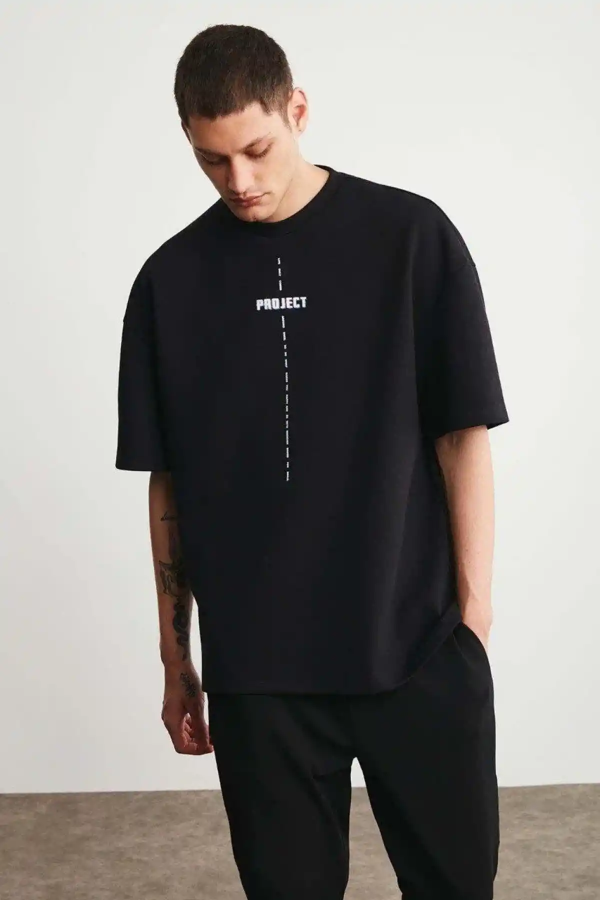 Unisex Baskılı Oversize Kısa kol  T-Shirt - Siyah