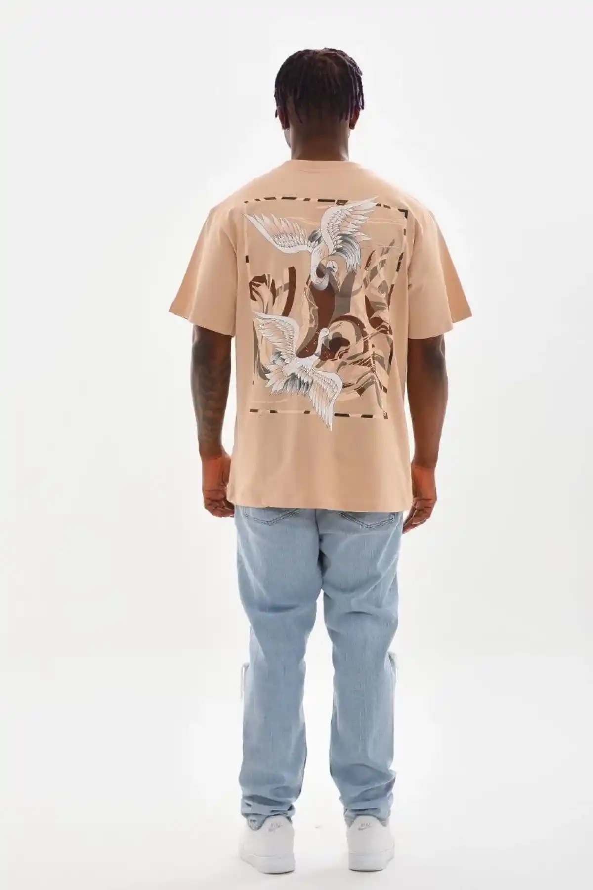 ERKEK Baskılı Oversize T-Shirt - Bej