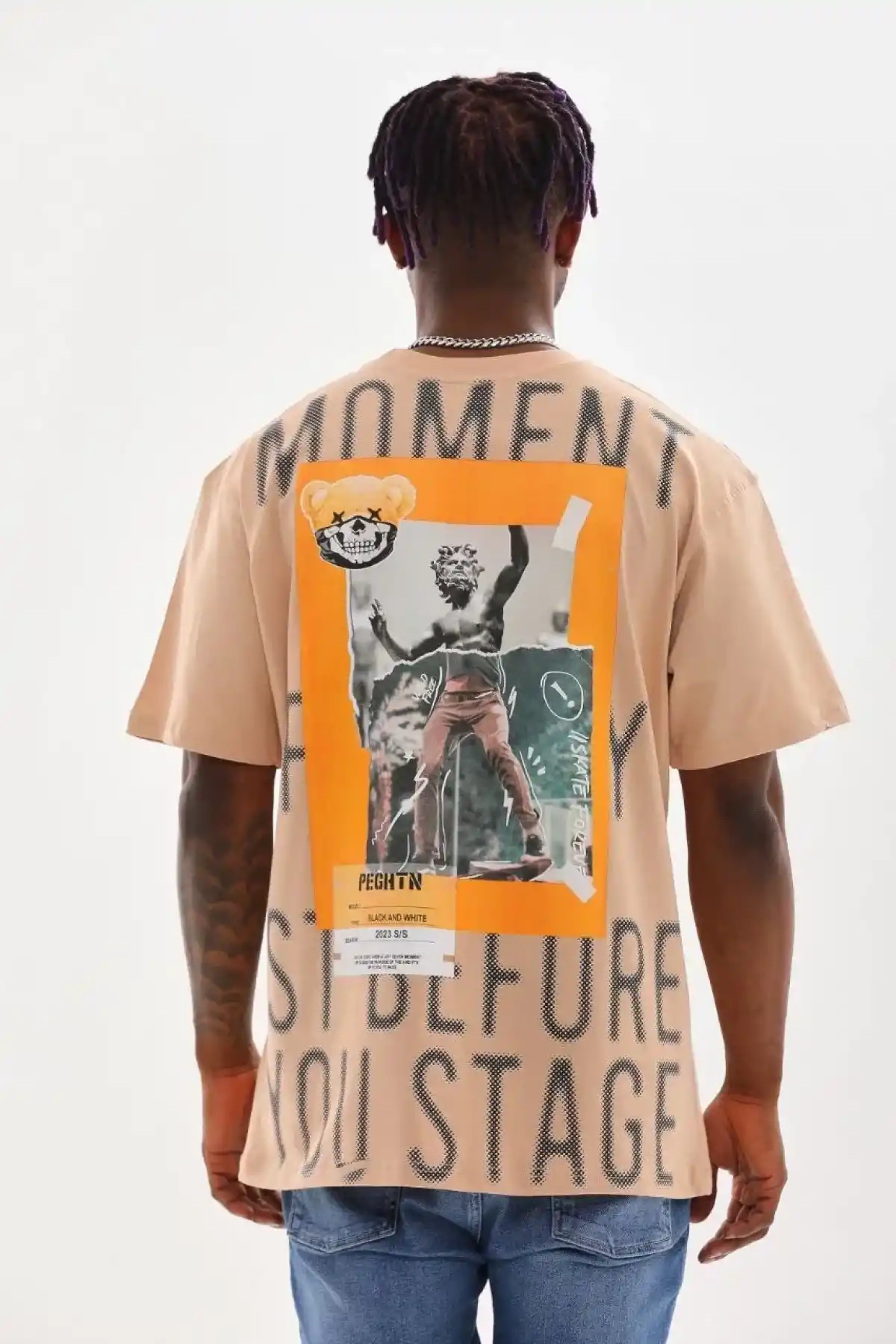 ERKEK Baskılı Oversize T-Shirt - Bej