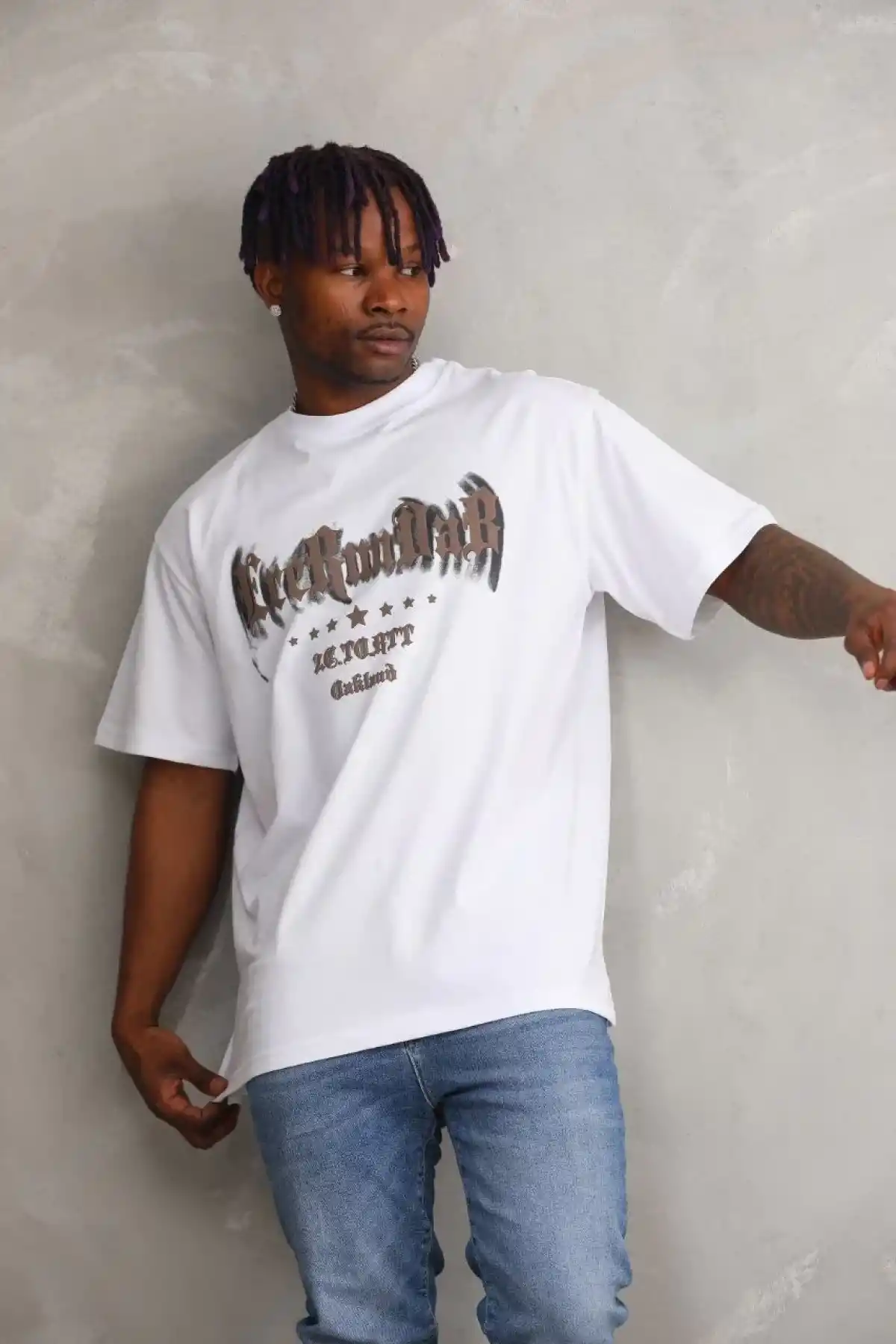 Erkek Baskılı T-Shirt Kısa Kol Bisiklet Yaka Rahat Kalıp Tişört  - Beyaz