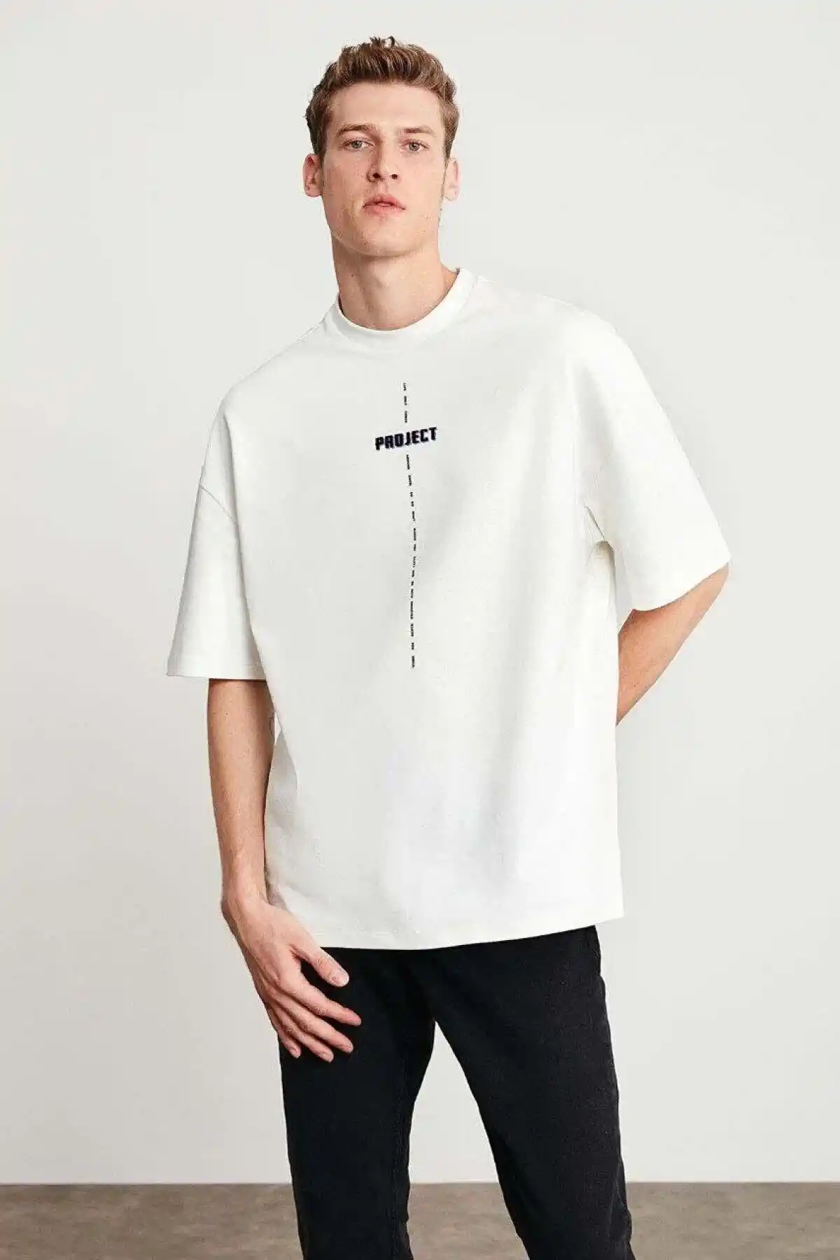 Unisex Baskılı Oversize T-Shirt - Beyaz