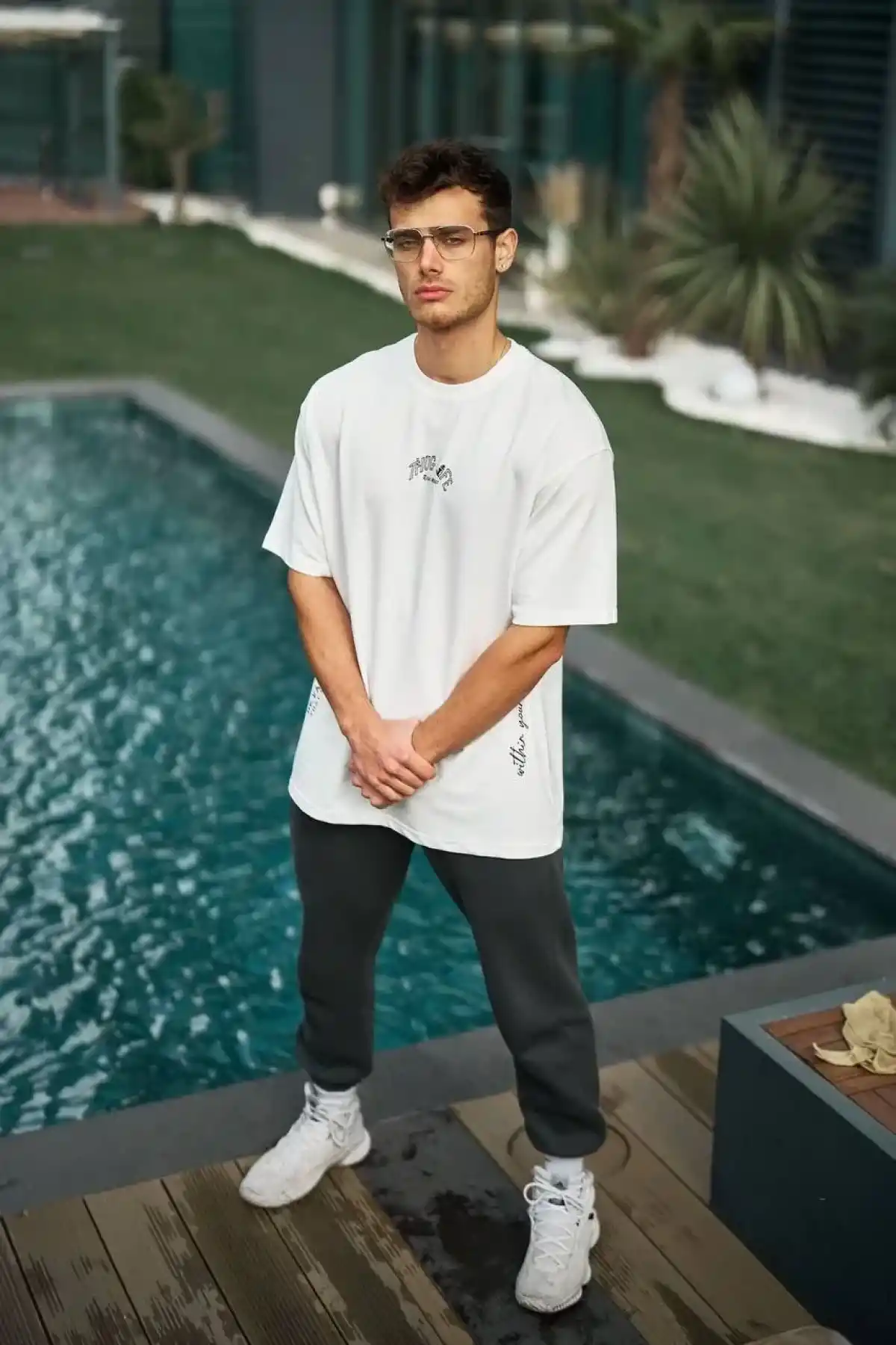 ERKEK Baskılı Oversize T-Shirt - Beyaz