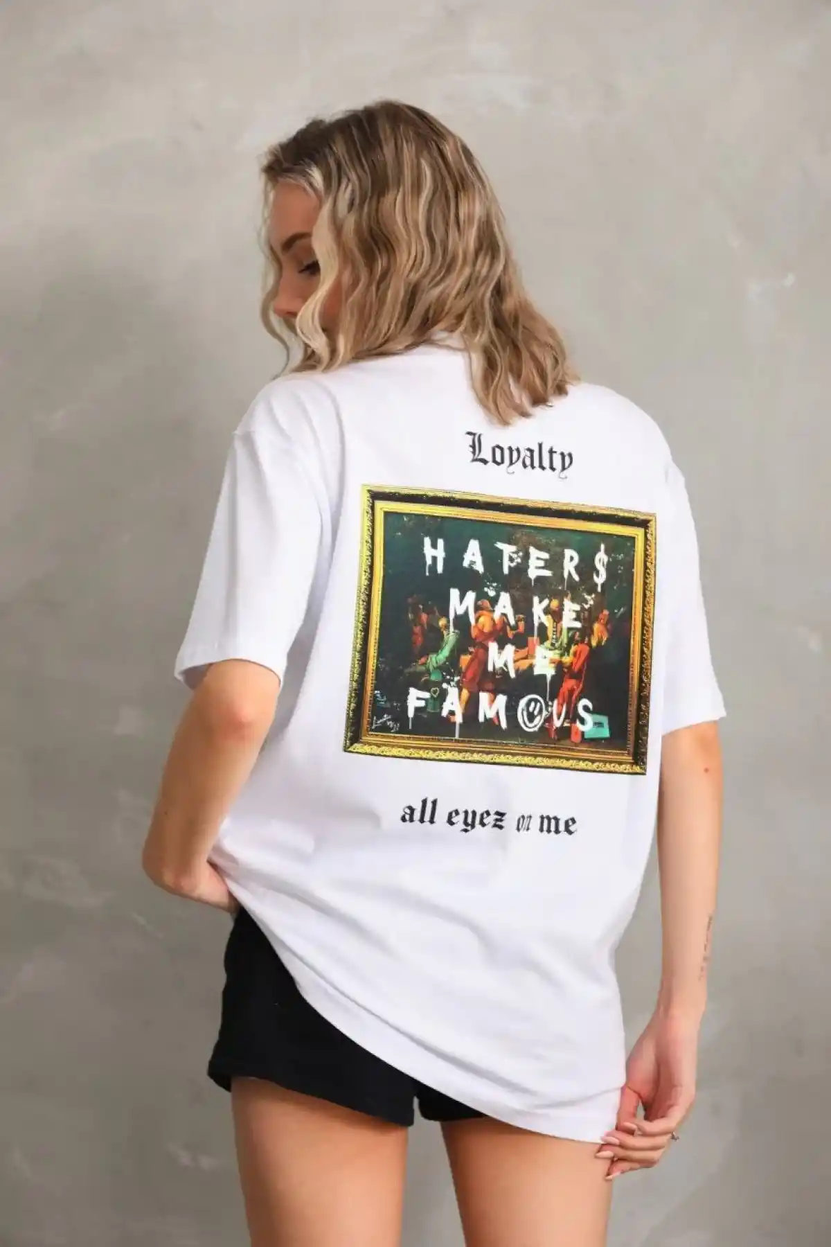 Kadın Baskılı Oversize T-Shirt - Beyaz