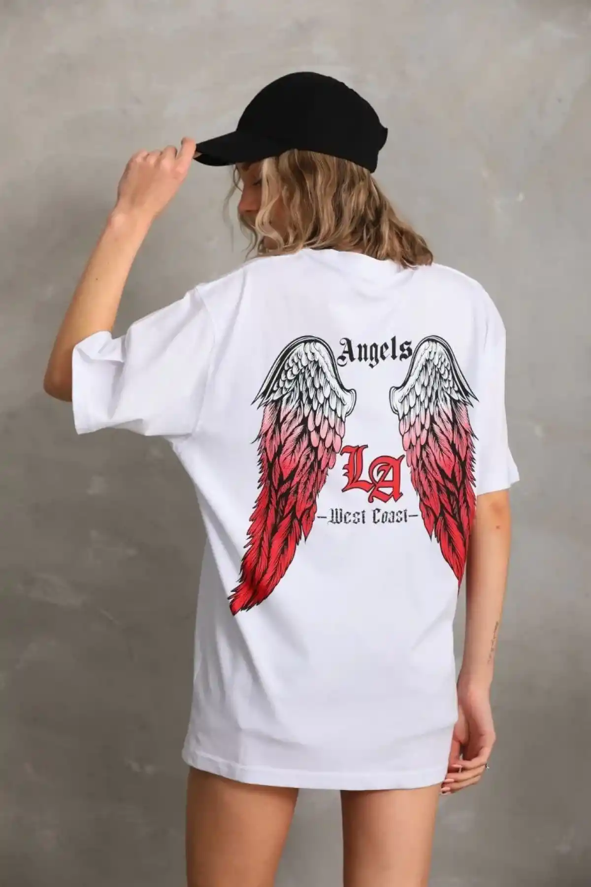 Kadın Baskılı Oversize T-Shirt - Beyaz