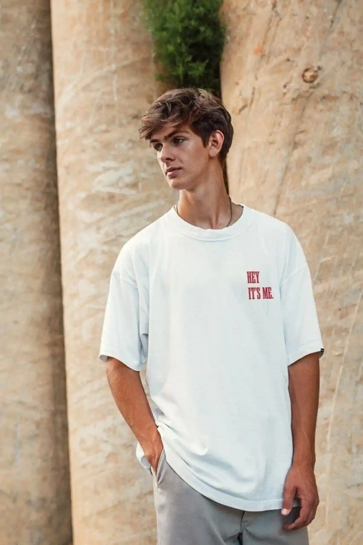 ERKEK Baskılı Oversize T-Shirt - Beyaz