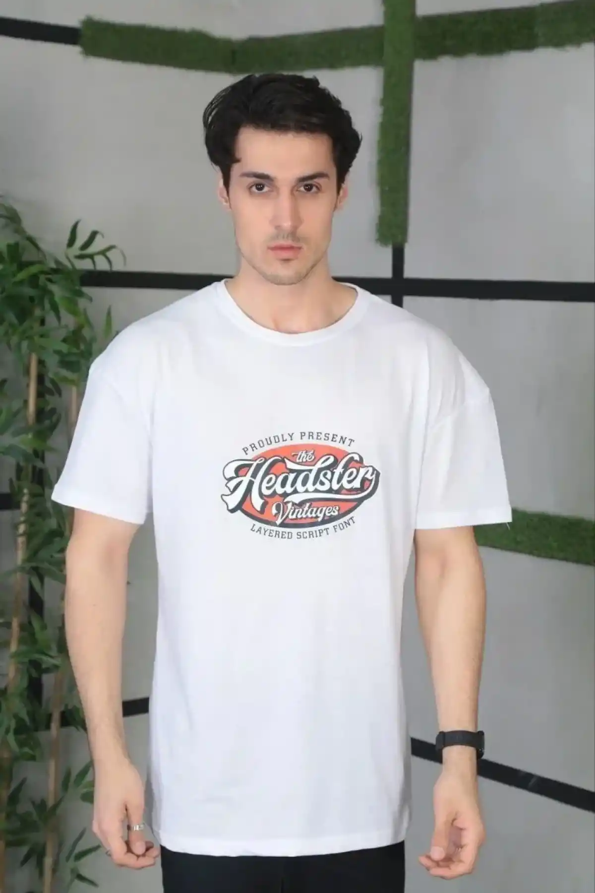 ERKEK  Baskılı Oversize T-Shirt - Beyaz