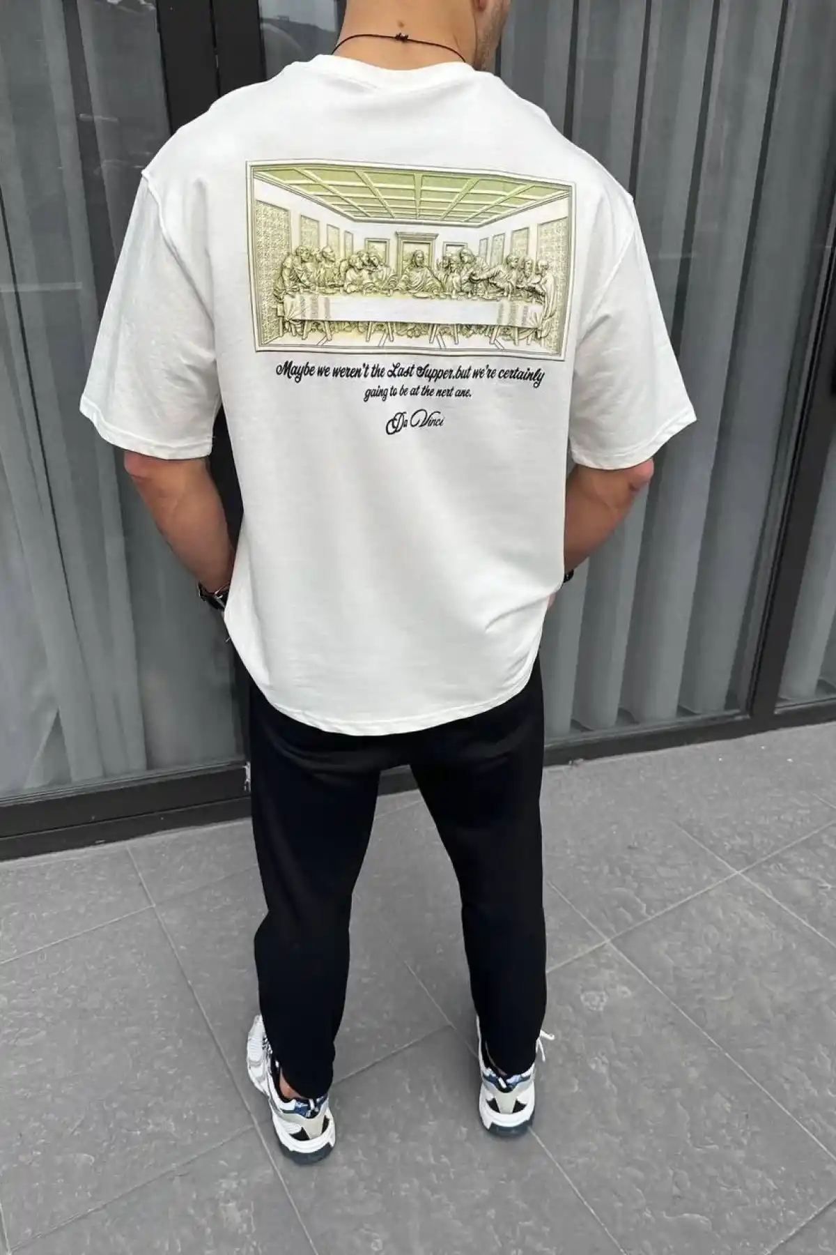 ERKEK Baskılı Oversize T-Shirt - Beyaz