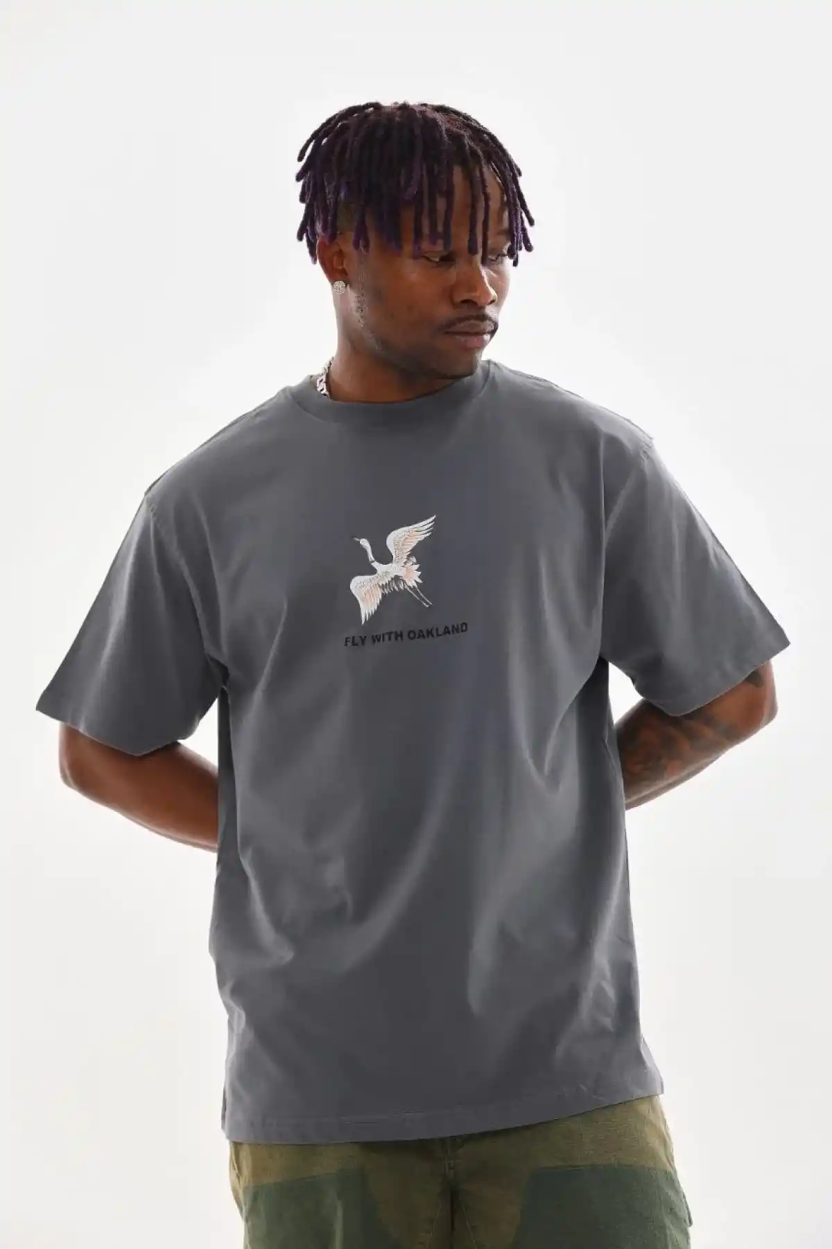 Erkek Baskılı T-Shirt Kısa Kol Bisiklet Yaka Rahat Kalıp Tişört  - Füme