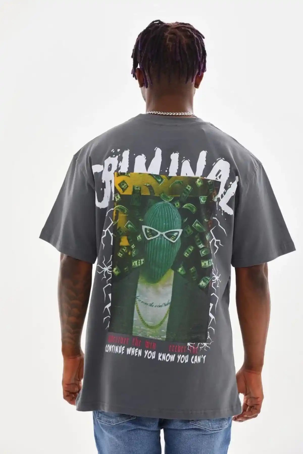 ERKEK Baskılı Oversize T-Shirt - Füme