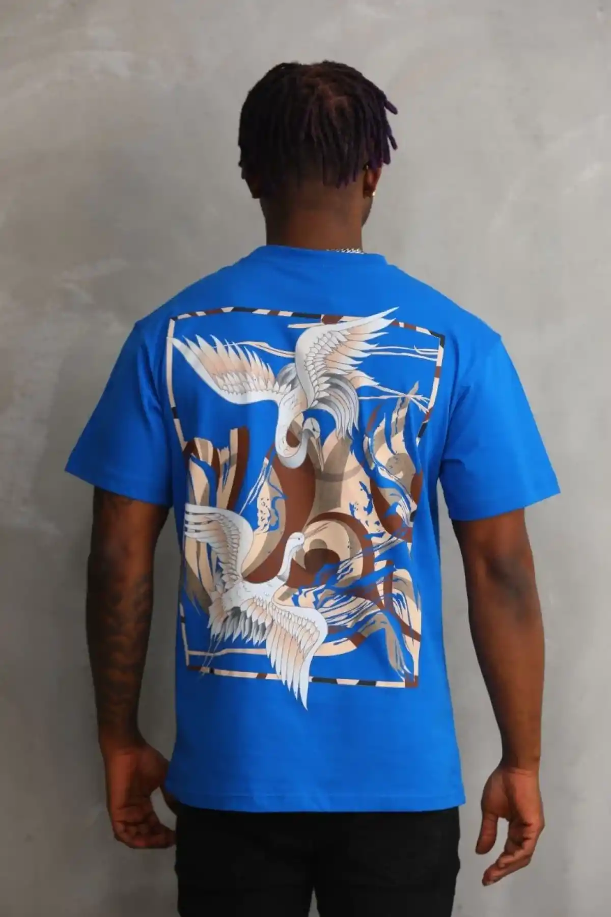 ERKEK Baskılı Oversize T-Shirt - Mavi