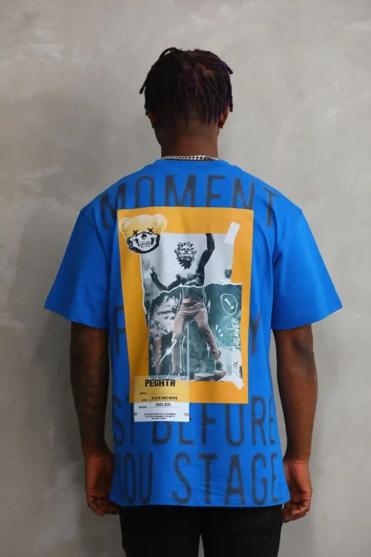 ERKEK Baskılı Oversize T-Shirt - Mavi