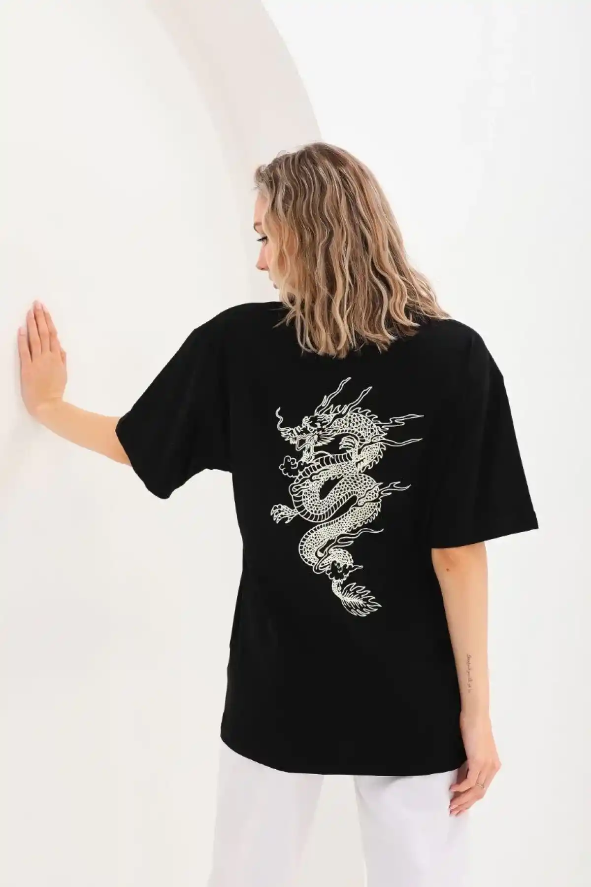 Kadın Baskılı Oversize T-Shirt - Siyah