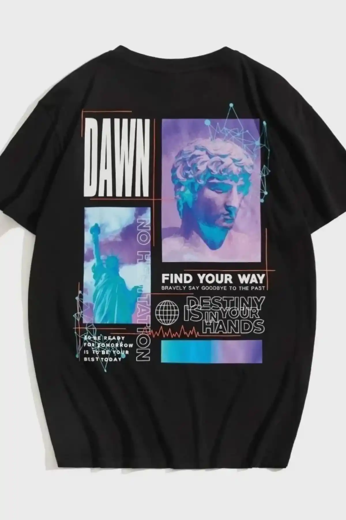 Unisex Baskılı Oversize T-Shirt - Siyah