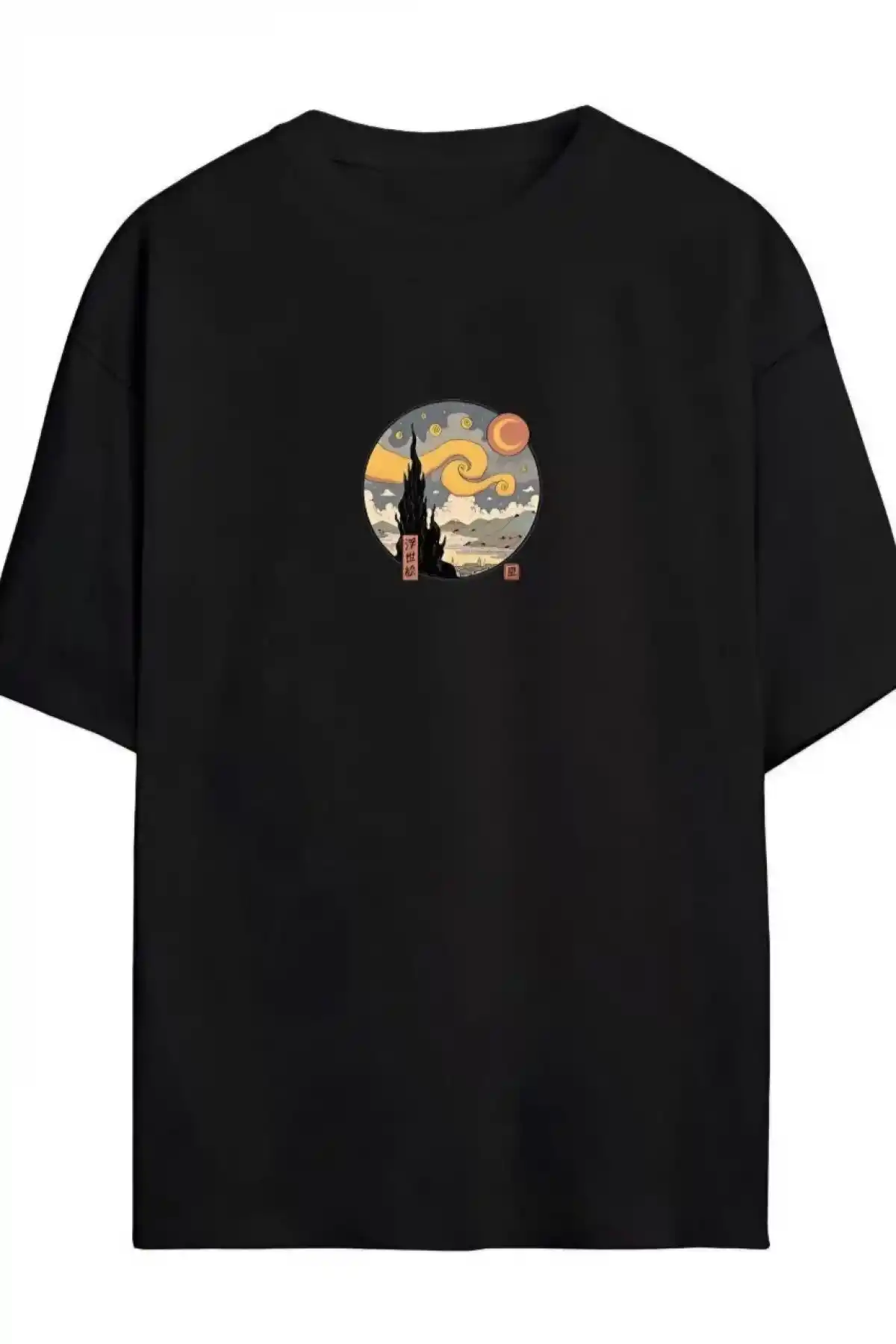 Unisex Baskılı Oversize T-Shirt - Siyah