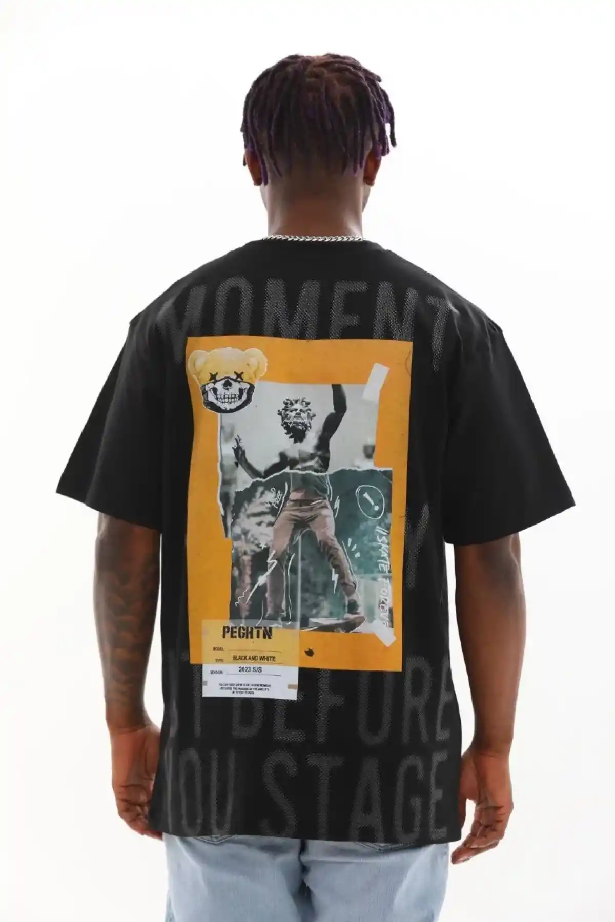 ERKEK Baskılı Oversize T-Shirt - Siyah