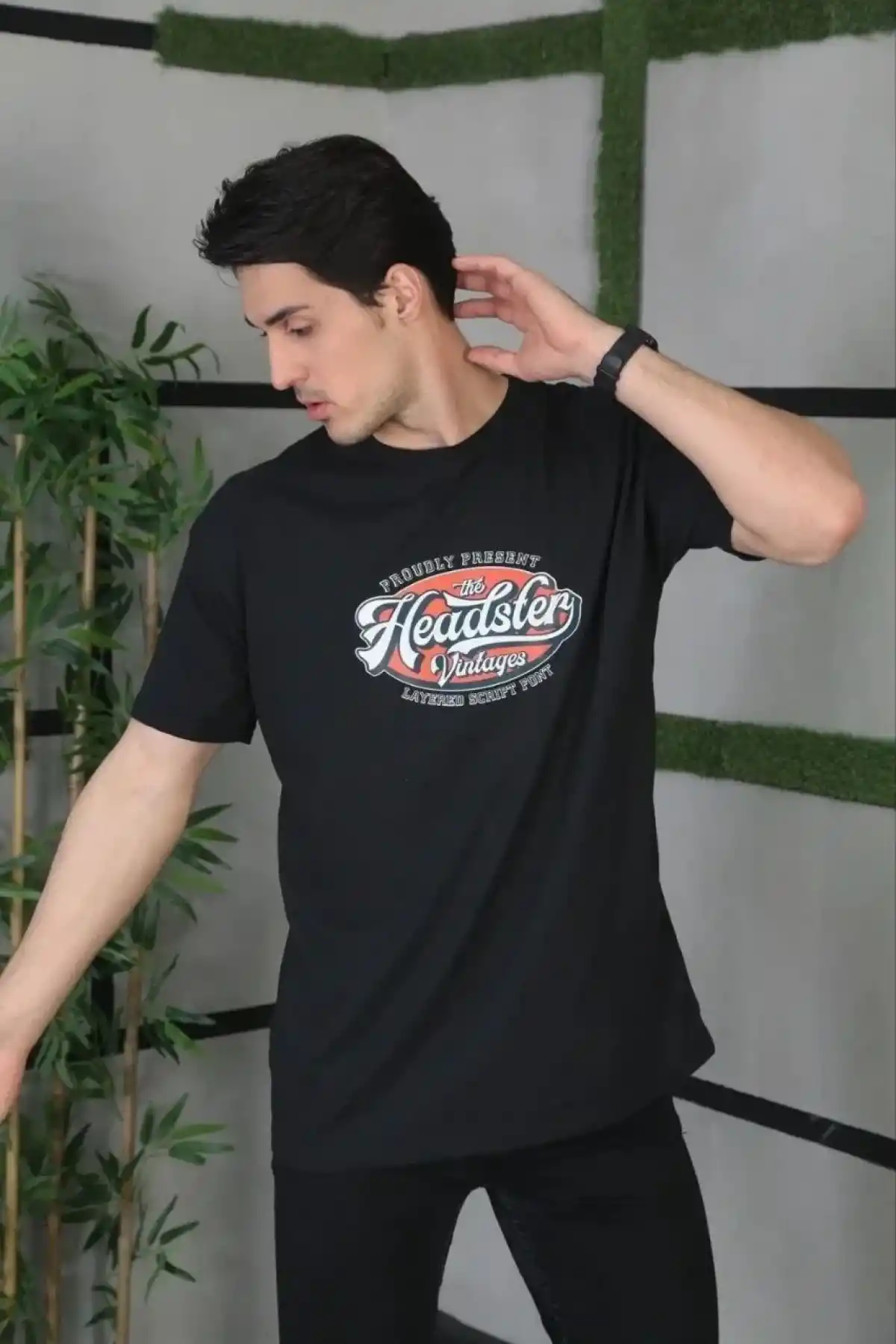 ERKEK Baskılı Oversize T-Shirt - Siyah