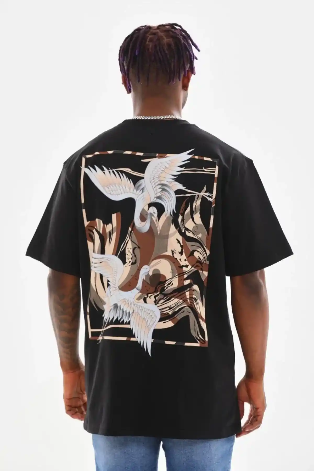 ERKEK Baskılı Oversize T-Shirt - Siyah
