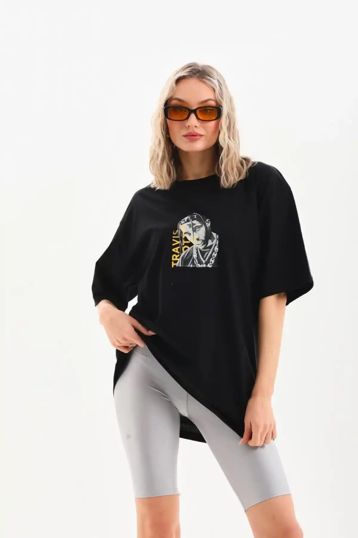 Kadın Baskılı Oversize T-Shirt - Siyah
