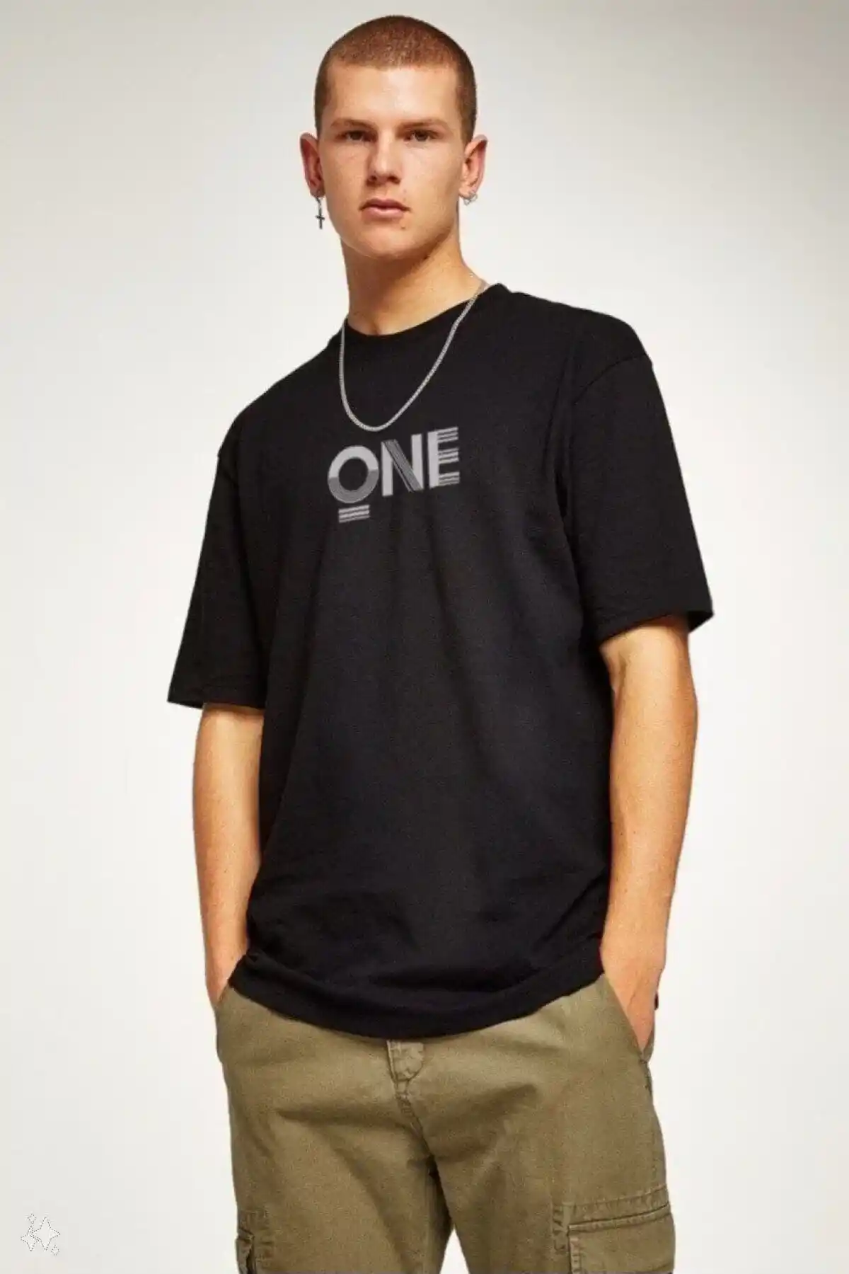 ERKEK Baskılı Oversize T-Shirt - Siyah