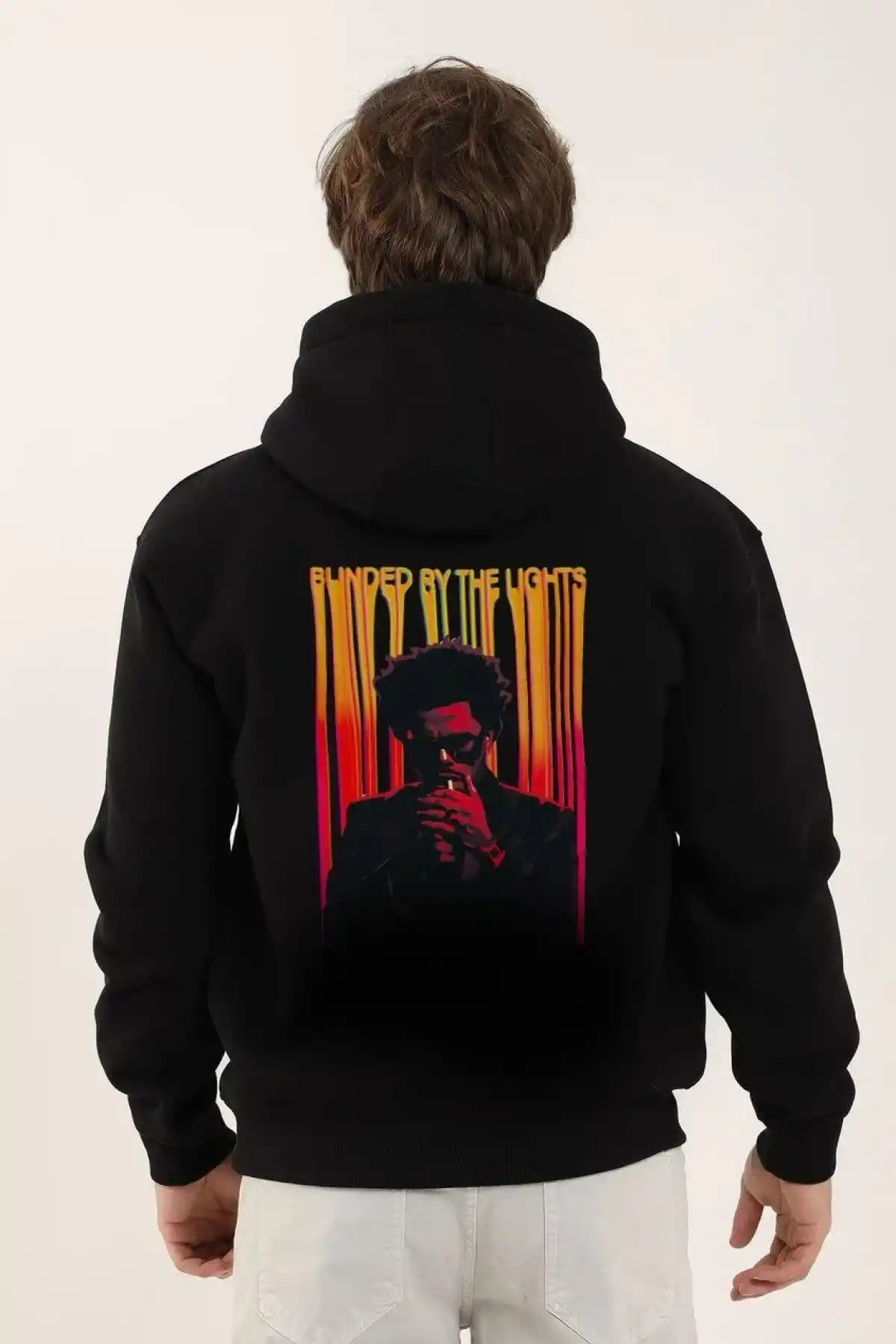 ERKEK Baskılı Oversize Üç İplik Kapüşonlu Sweatshirt - Siyah