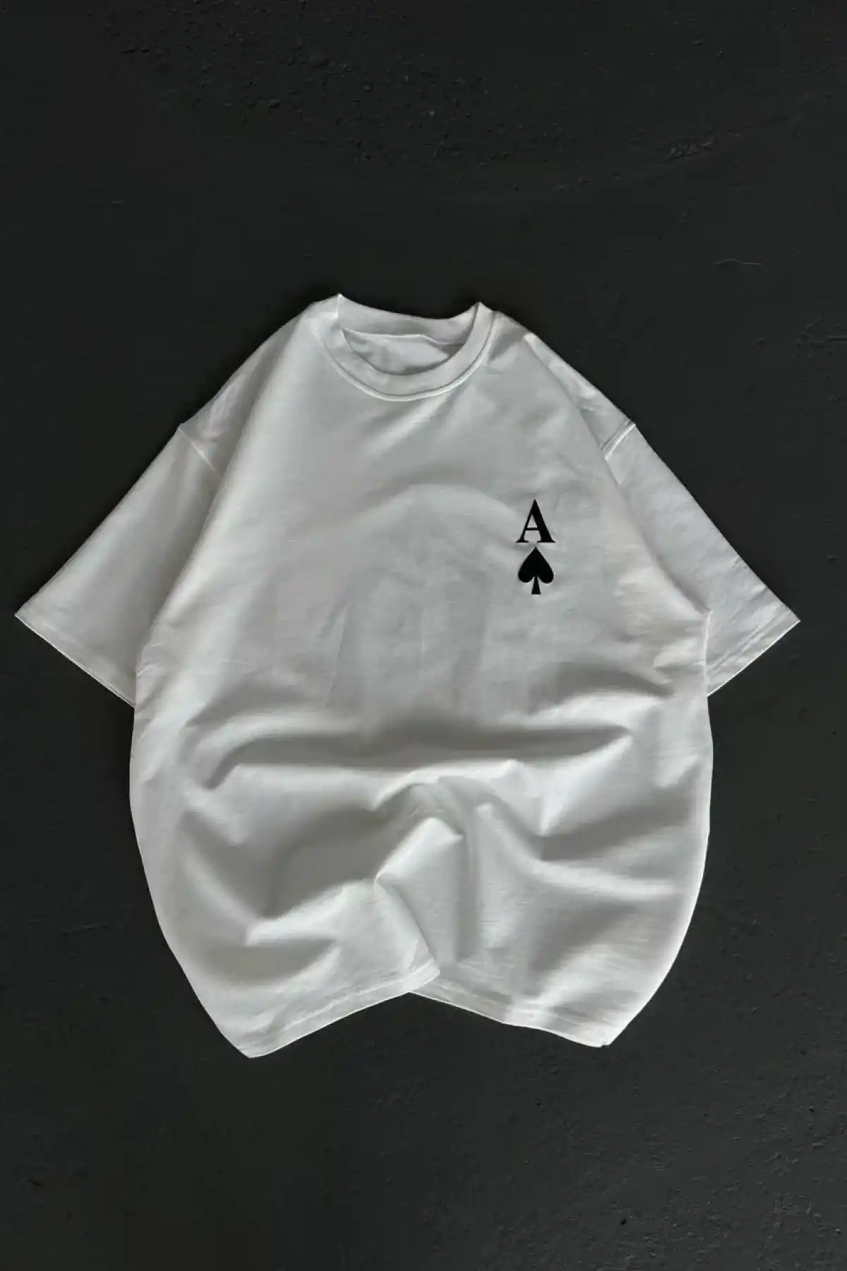 kadın  Bisiklet Yaka Baskılı Oversize T-Shirt - Beyaz