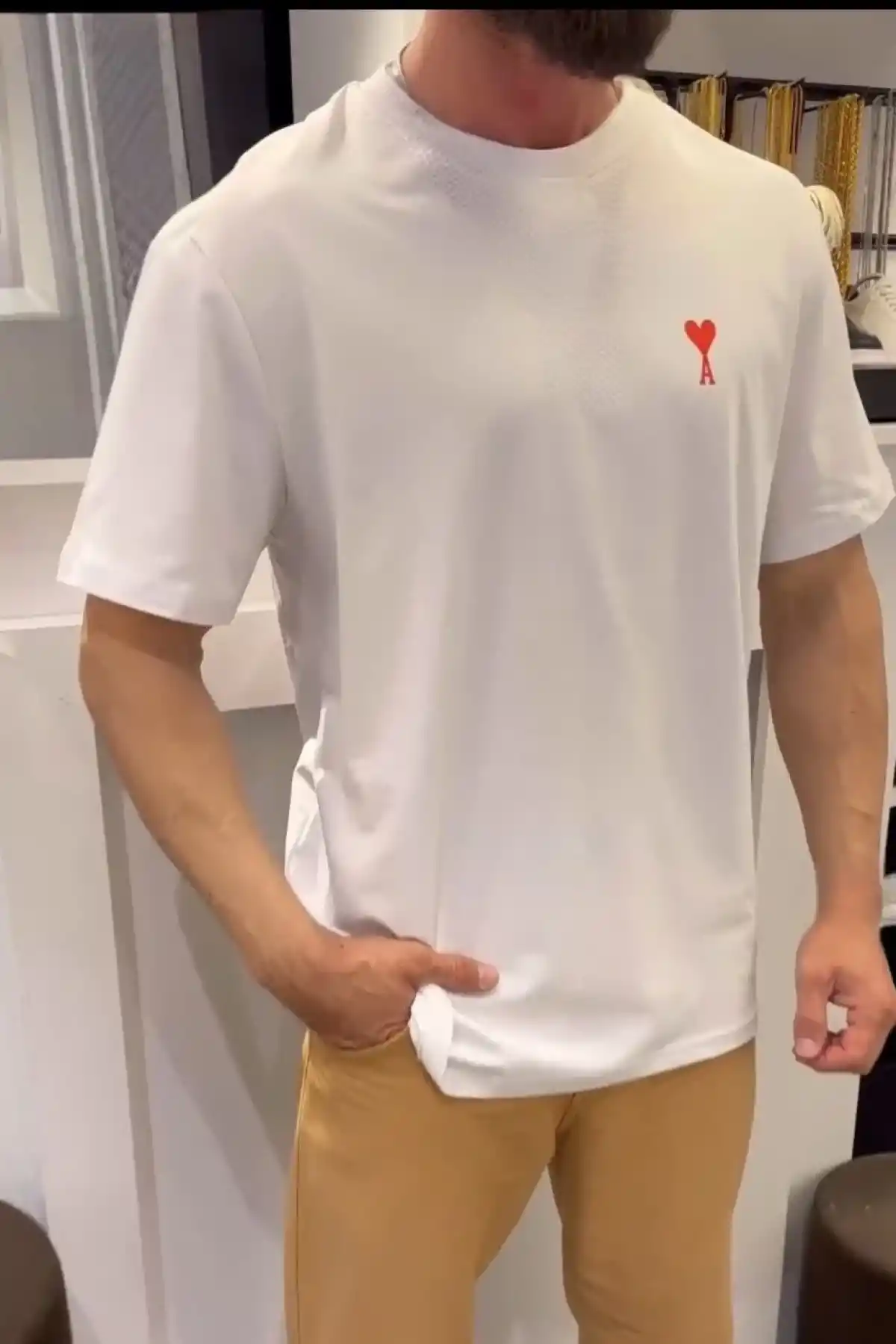 Unisex Bisiklet Yaka Baskılı Oversize T-Shirt - Beyaz