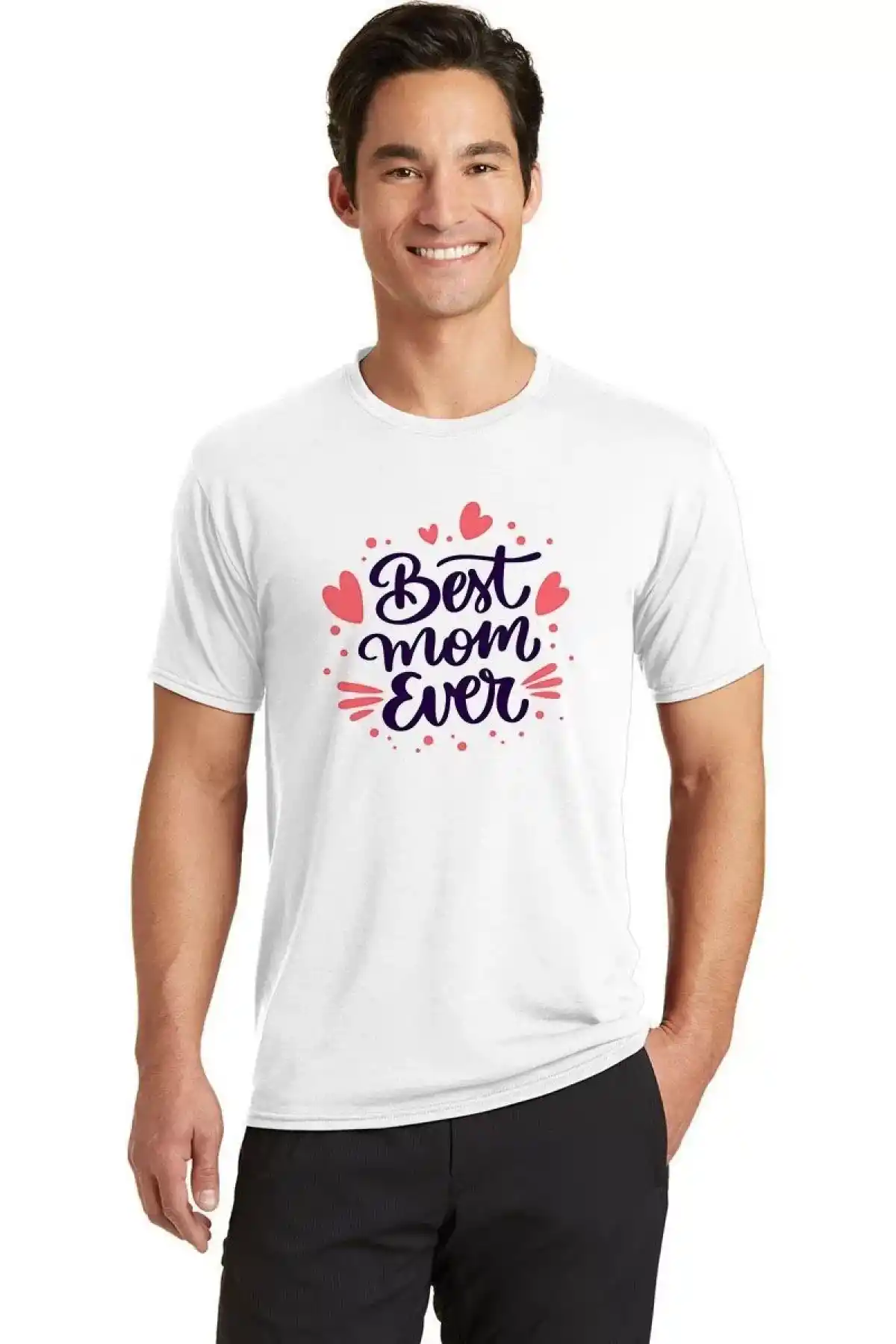 Unisex Bisiklet Yaka Baskılı Oversize T-Shirt - Beyaz